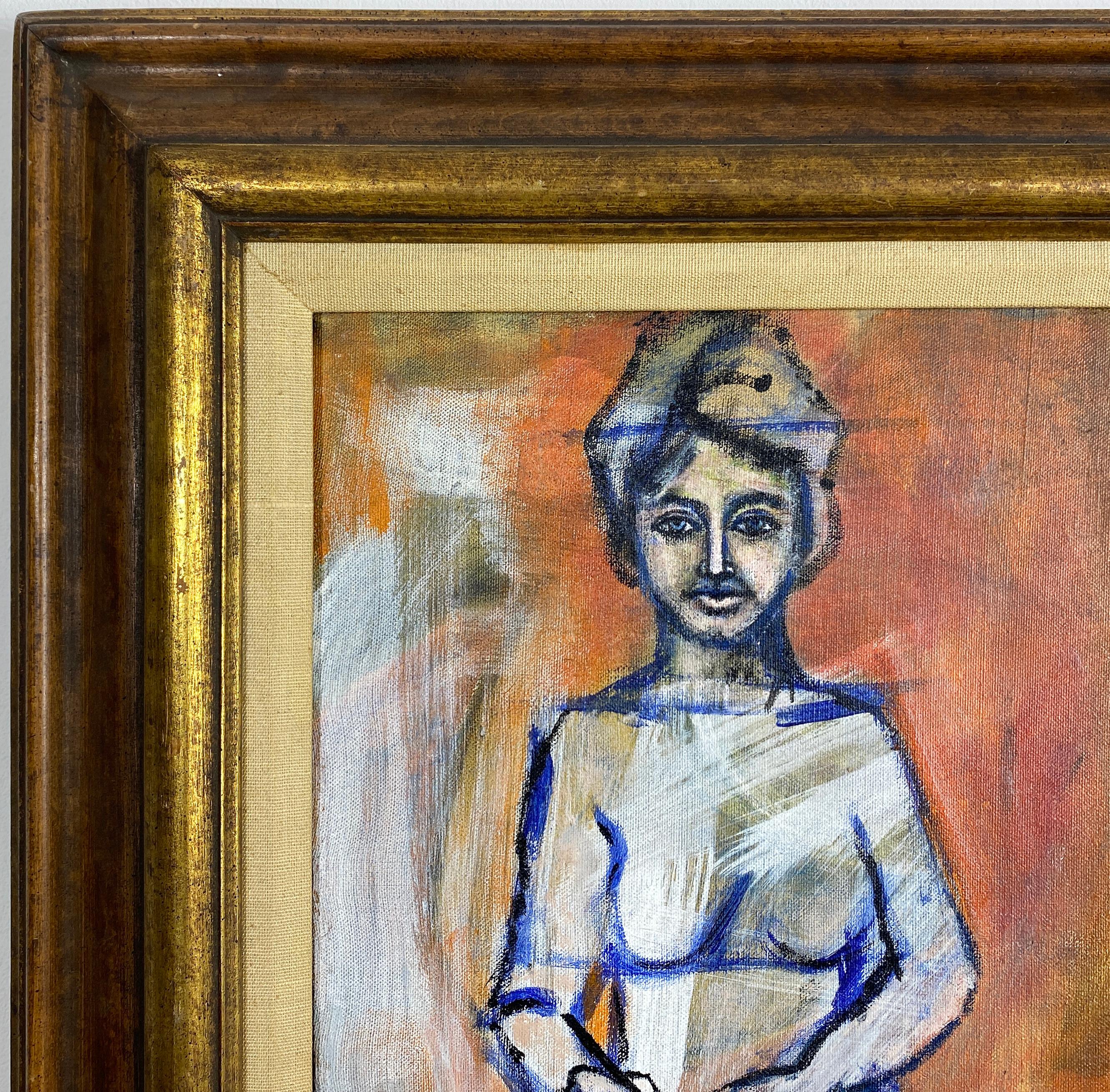 Signiert, Acryl auf Leinwand, farbenfrohes, nudefarbenes Gemälde - Künstler und Modell 362,007 – Painting von Linda Stein
