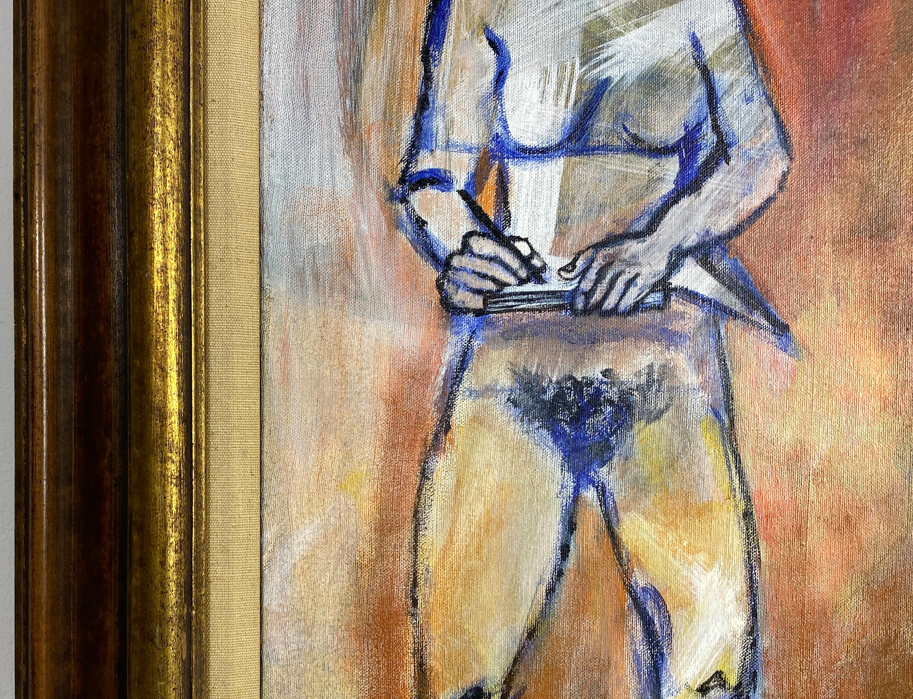 Signiert, Acryl auf Leinwand, farbenfrohes, nudefarbenes Gemälde - Künstler und Modell 362,007 im Angebot 2