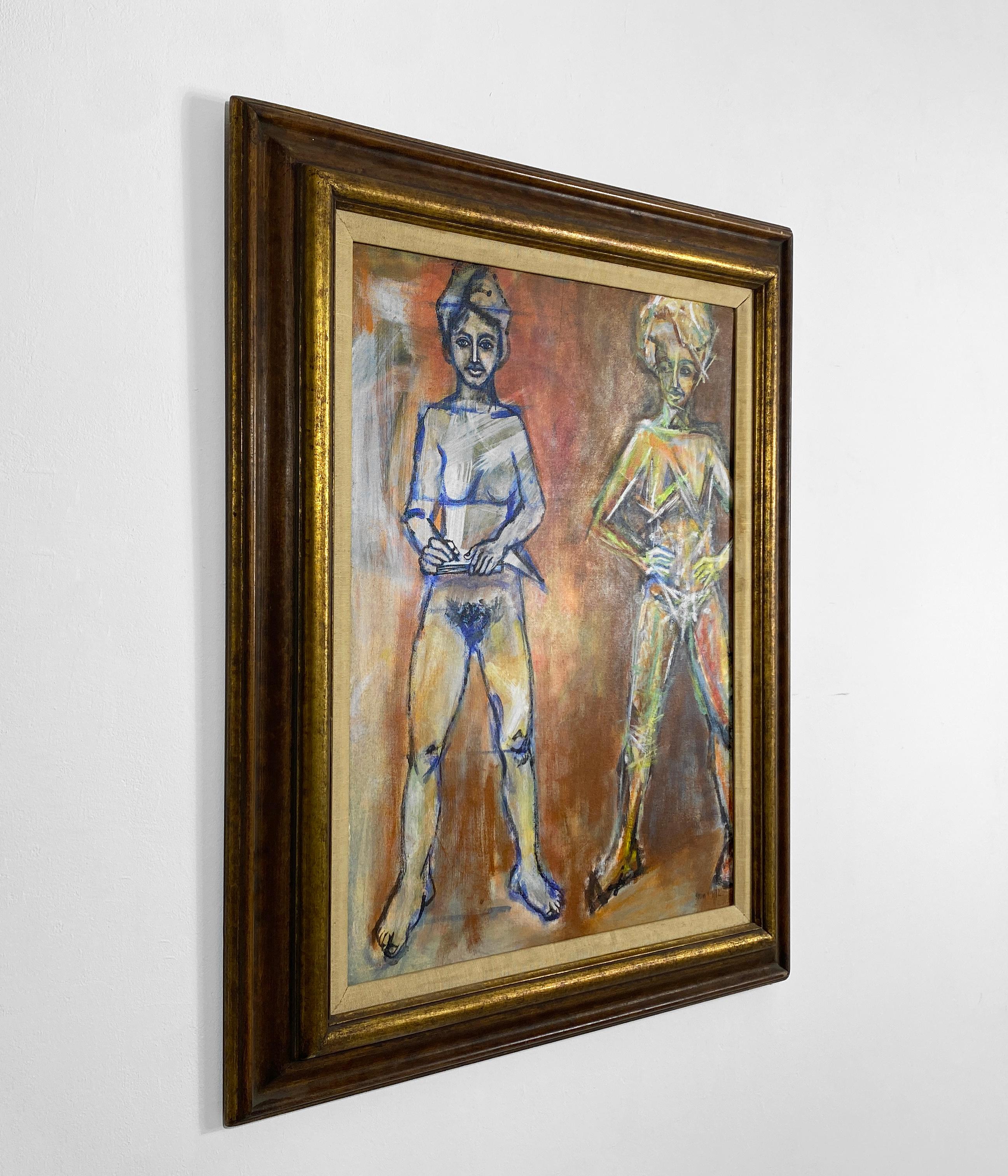 Signiert, Acryl auf Leinwand, farbenfrohes, nudefarbenes Gemälde - Künstler und Modell 362,007 im Angebot 3