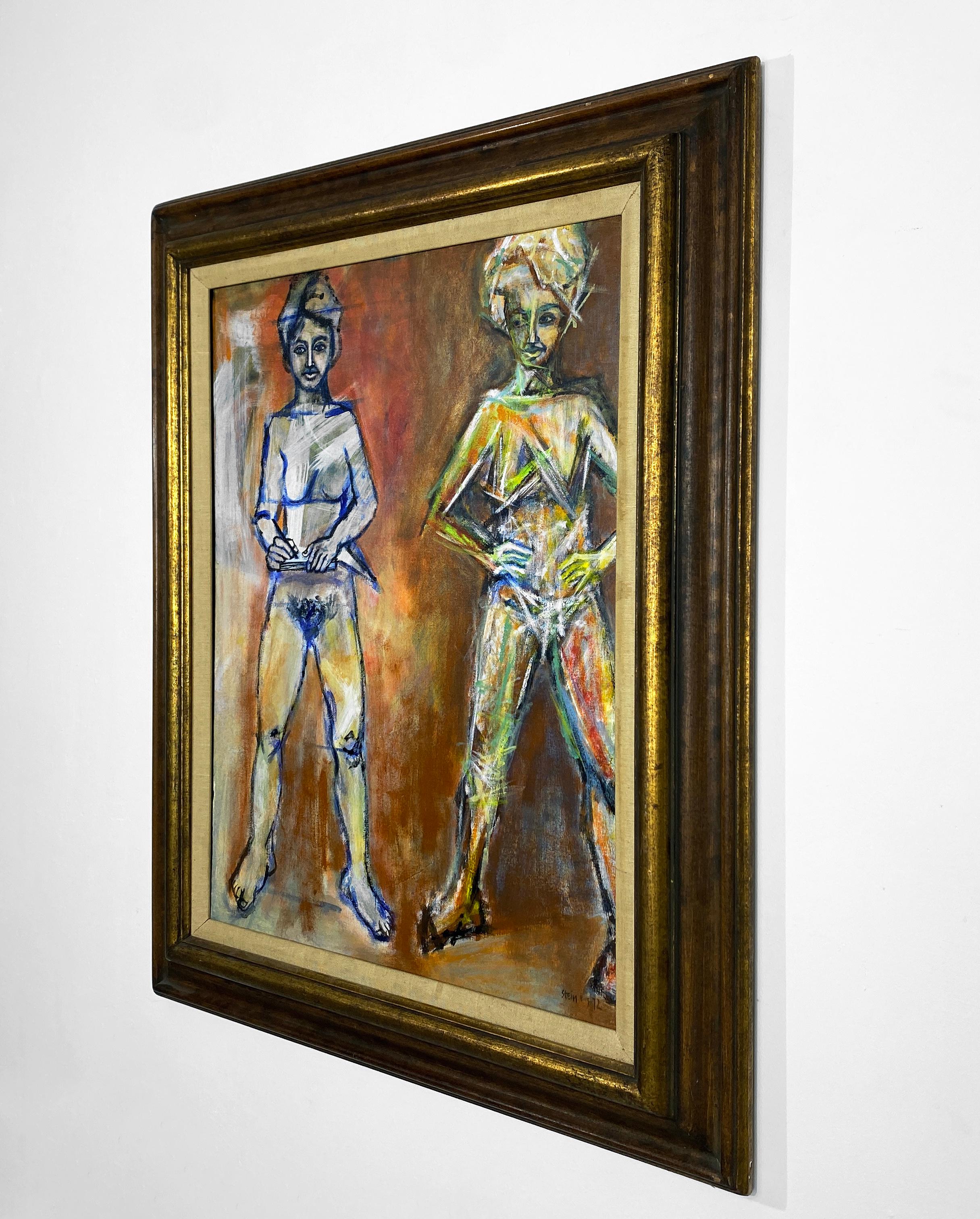 Signiert, Acryl auf Leinwand, farbenfrohes, nudefarbenes Gemälde - Künstler und Modell 362,007 im Angebot 4