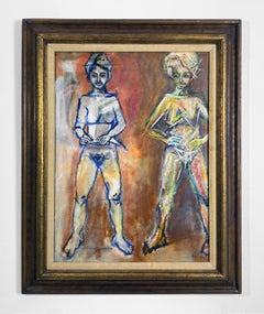 Firmado, acrílico sobre lienzo, colorido, pintura de desnudo - Artista y Modelo 362.007
