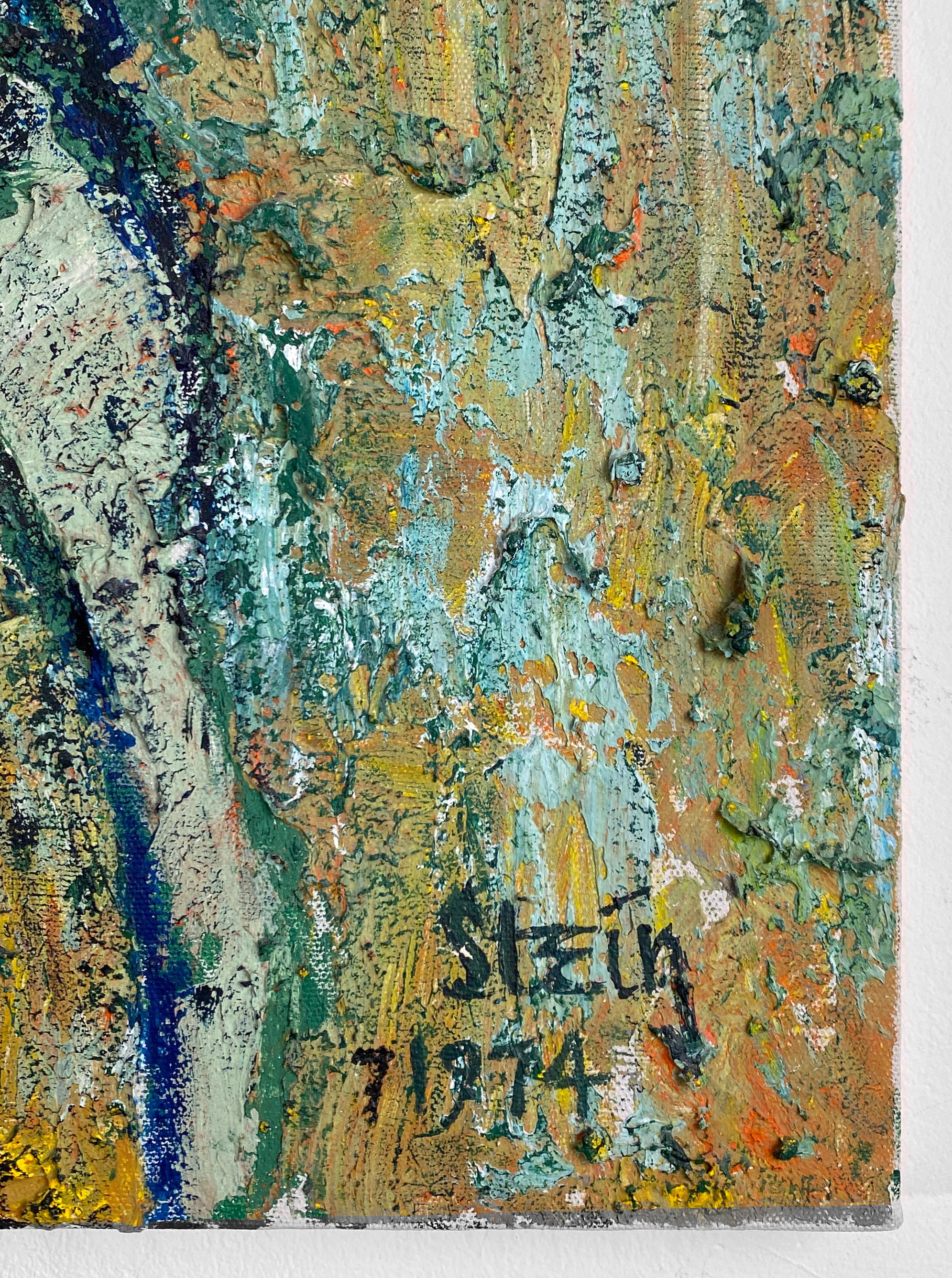 Signiert, Acryl auf Leinwand, farbenfrohes, nudefarbenes Gemälde – Figurationen 360.083 (Grau), Nude Painting, von Linda Stein