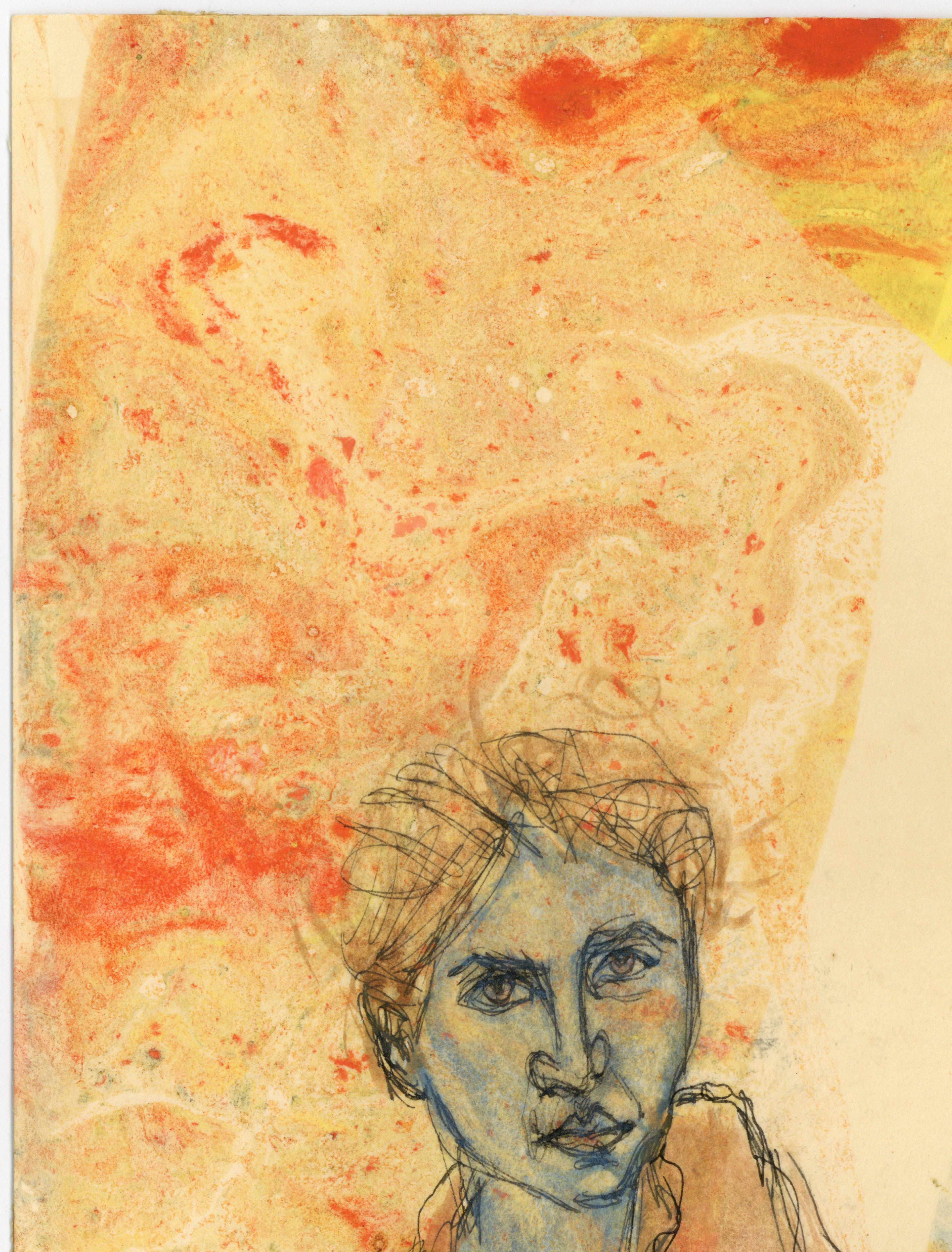 Signed, Acrylic on Paper, Colorful Figurative Painting- Artist and Model 362.008 For Sale 1