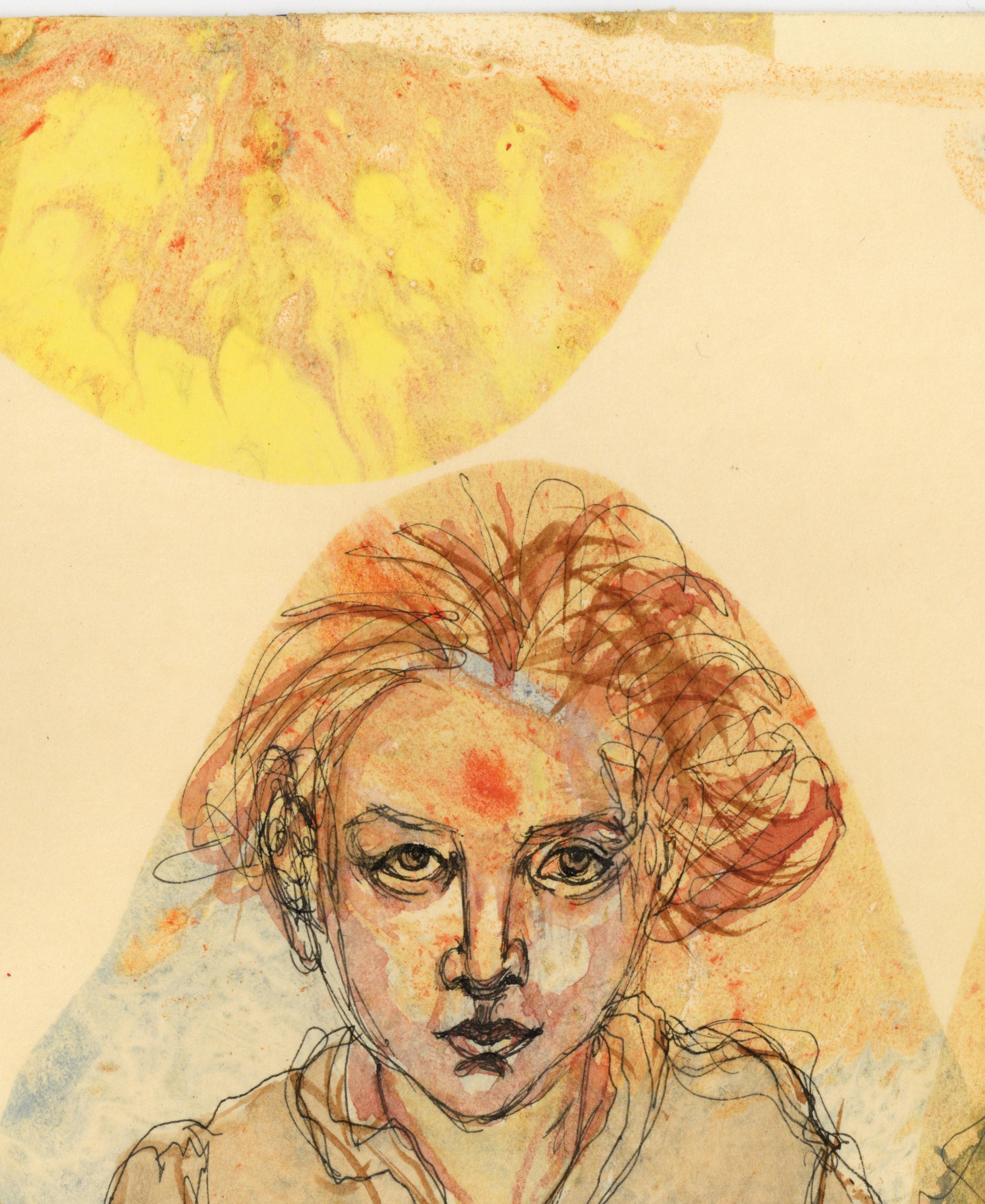 Signed, Acrylic on Paper, Colorful Figurative Painting- Artist and Model 362.008 For Sale 2