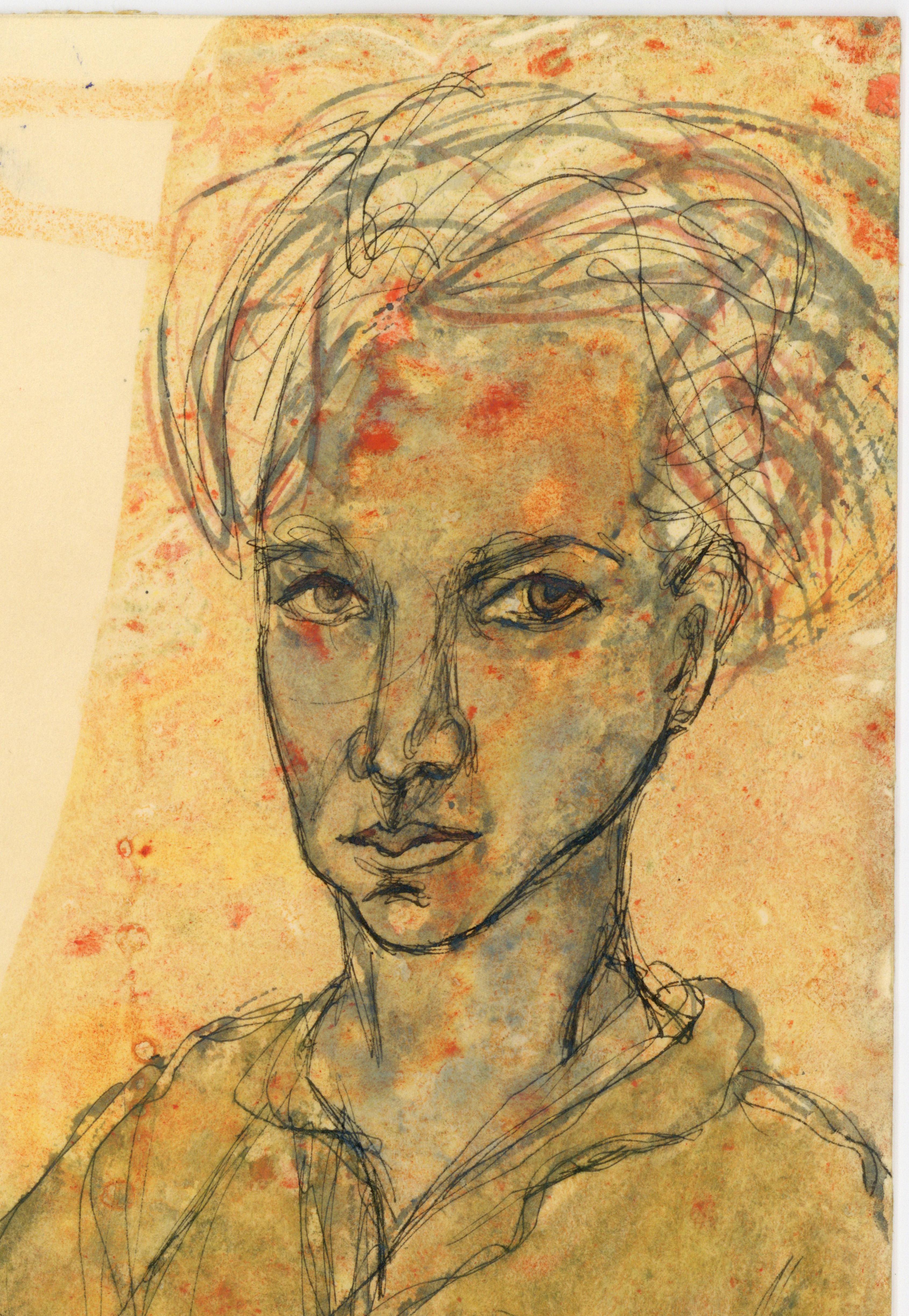Signed, Acrylic on Paper, Colorful Figurative Painting- Artist and Model 362.008 For Sale 3