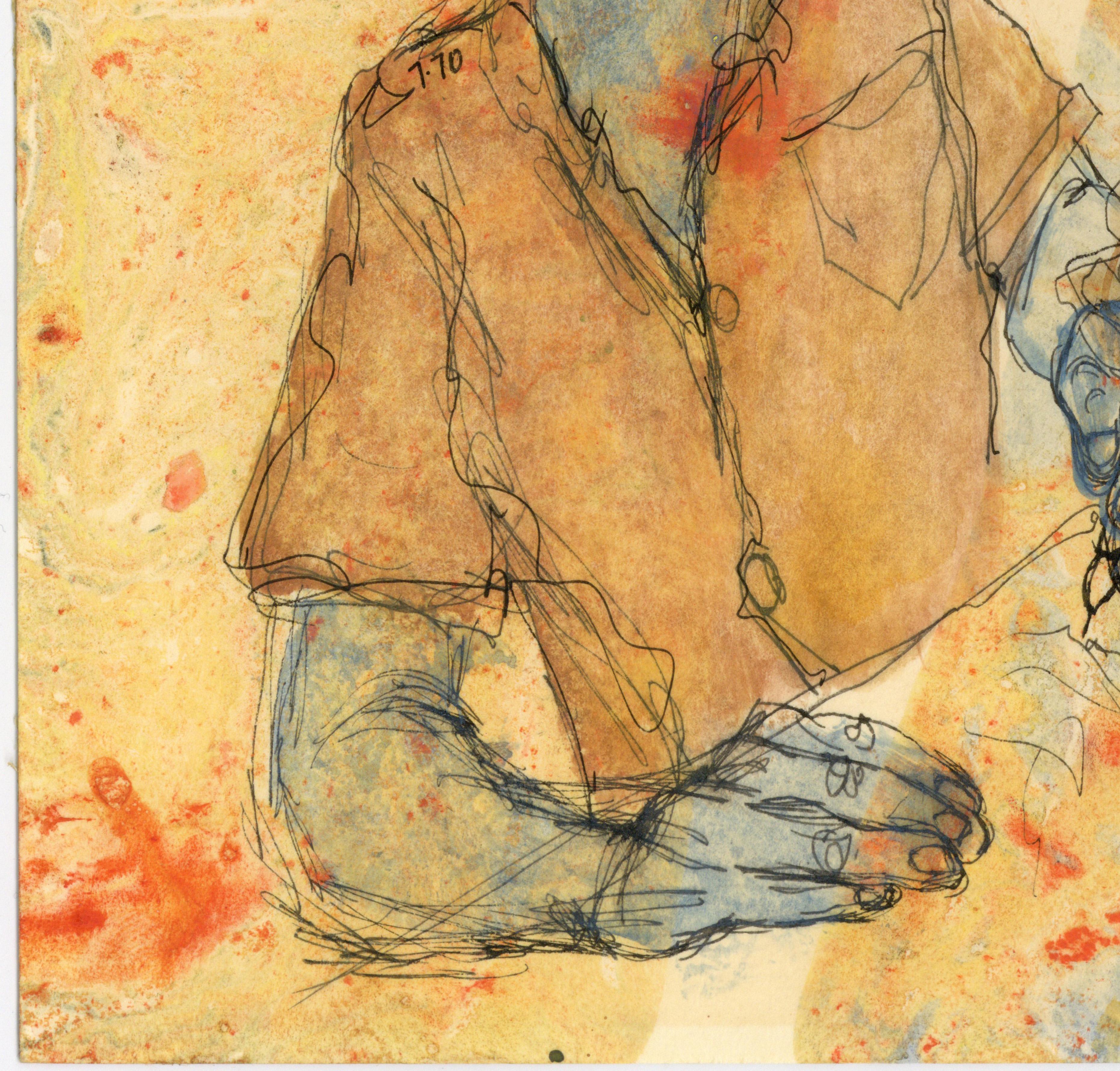 Signed, Acrylic on Paper, Colorful Figurative Painting- Artist and Model 362.008 For Sale 6