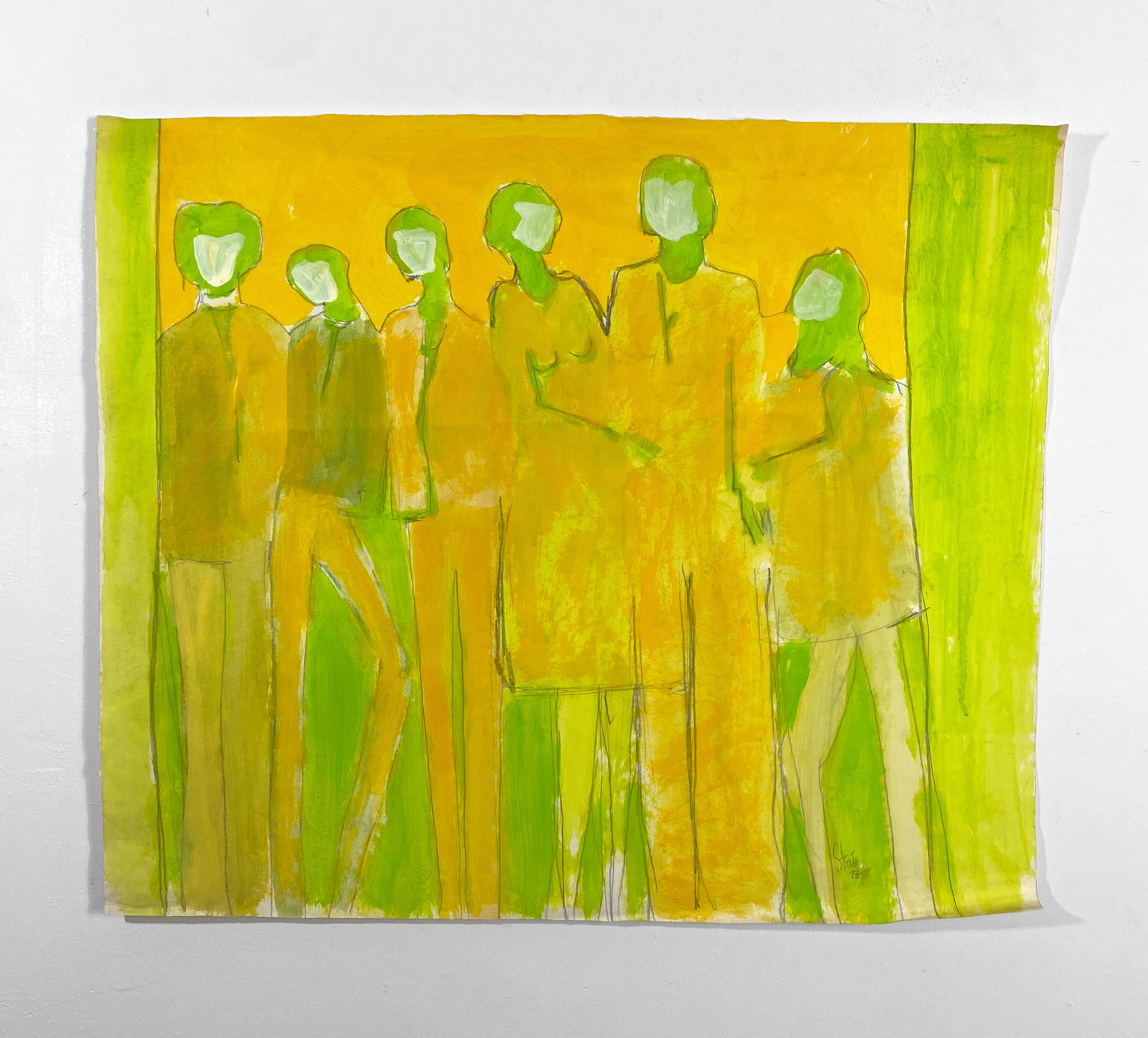 Signed, Colorful, Watercolor and Ink on Paper. Painting - Figurations 359.003