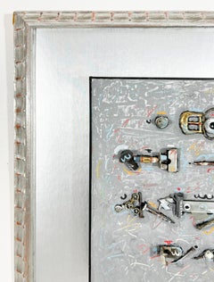 Signed Feminist Acrylic and Collage Colorful Painting - Letter with Buckle 25