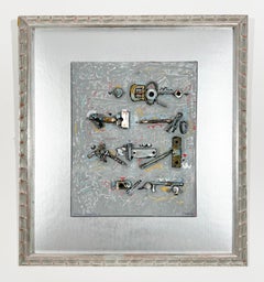 Signed Feminist Acrylic and Collage Colorful Painting - Letter with Buckle 25