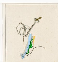 Signed Feminist Acrylic/Collage Colorful Painting - Linear Thoughts Sewn 24