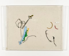 Signed Feminist Acrylic/Collage Colorful Painting - Linear Thoughts Sewn 24