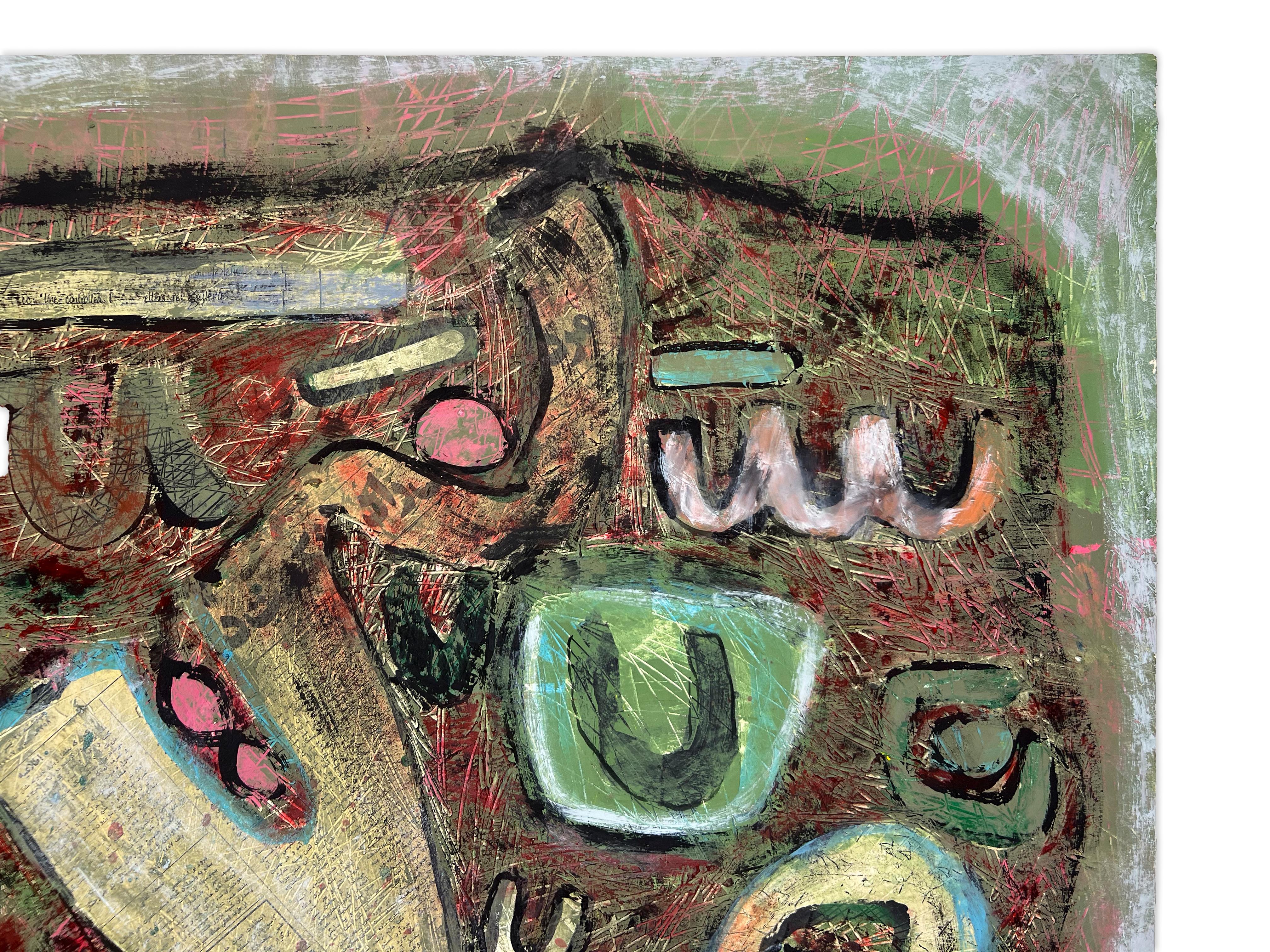 Linda Stein, Before the Computer 121 - Signed Feminist LGBTQ+ Colorful Acrylic on Board Painting 

Before the Computer 121 is from Linda Stein's Missives series--a body of work born from her earlier explorations of handwritten letters, calligraphy,