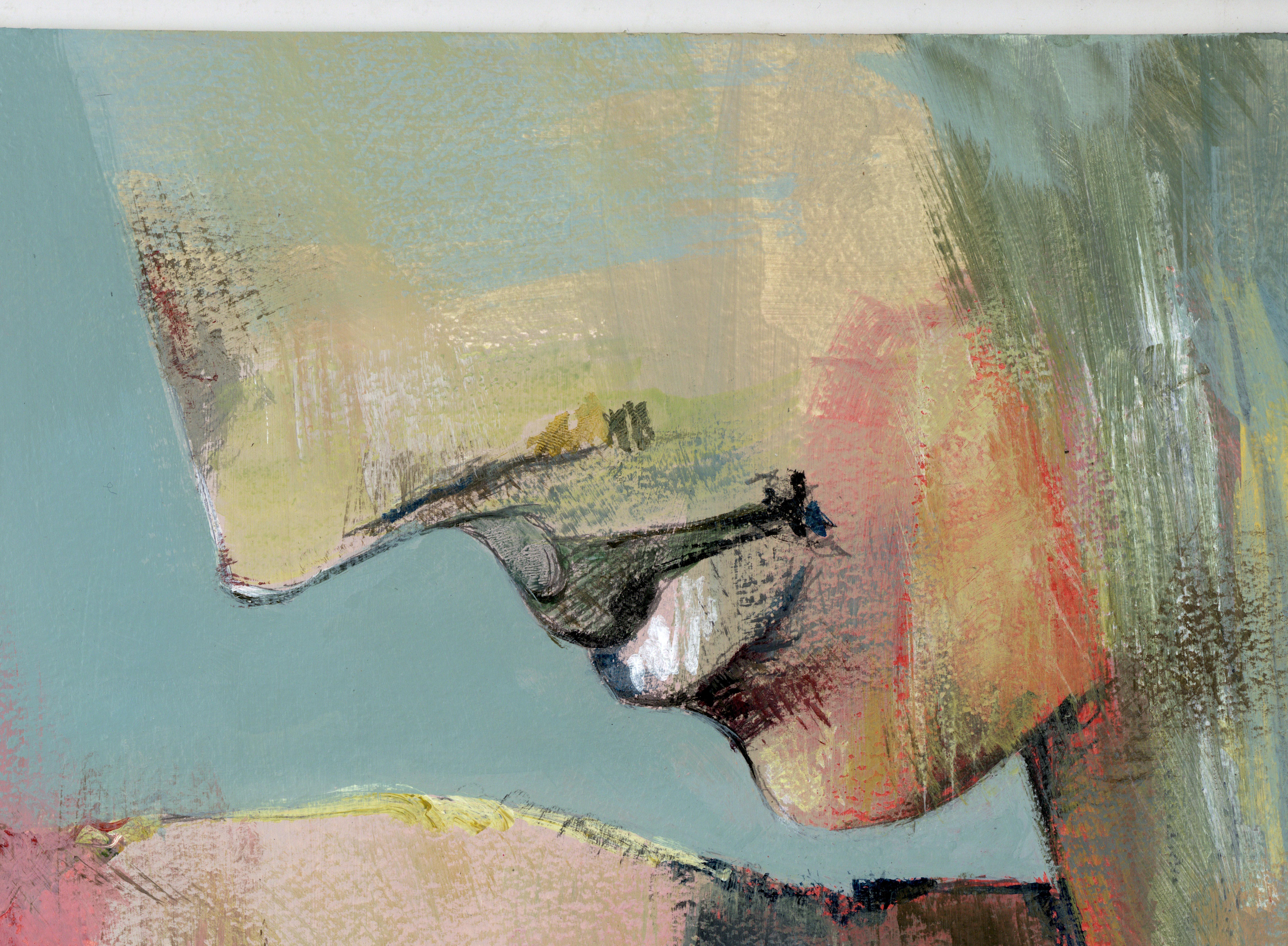 Peinture acrylique sur panneau « Feminist LGBTQ+ » signée, paysage de profil 438.016 - Painting de Linda Stein