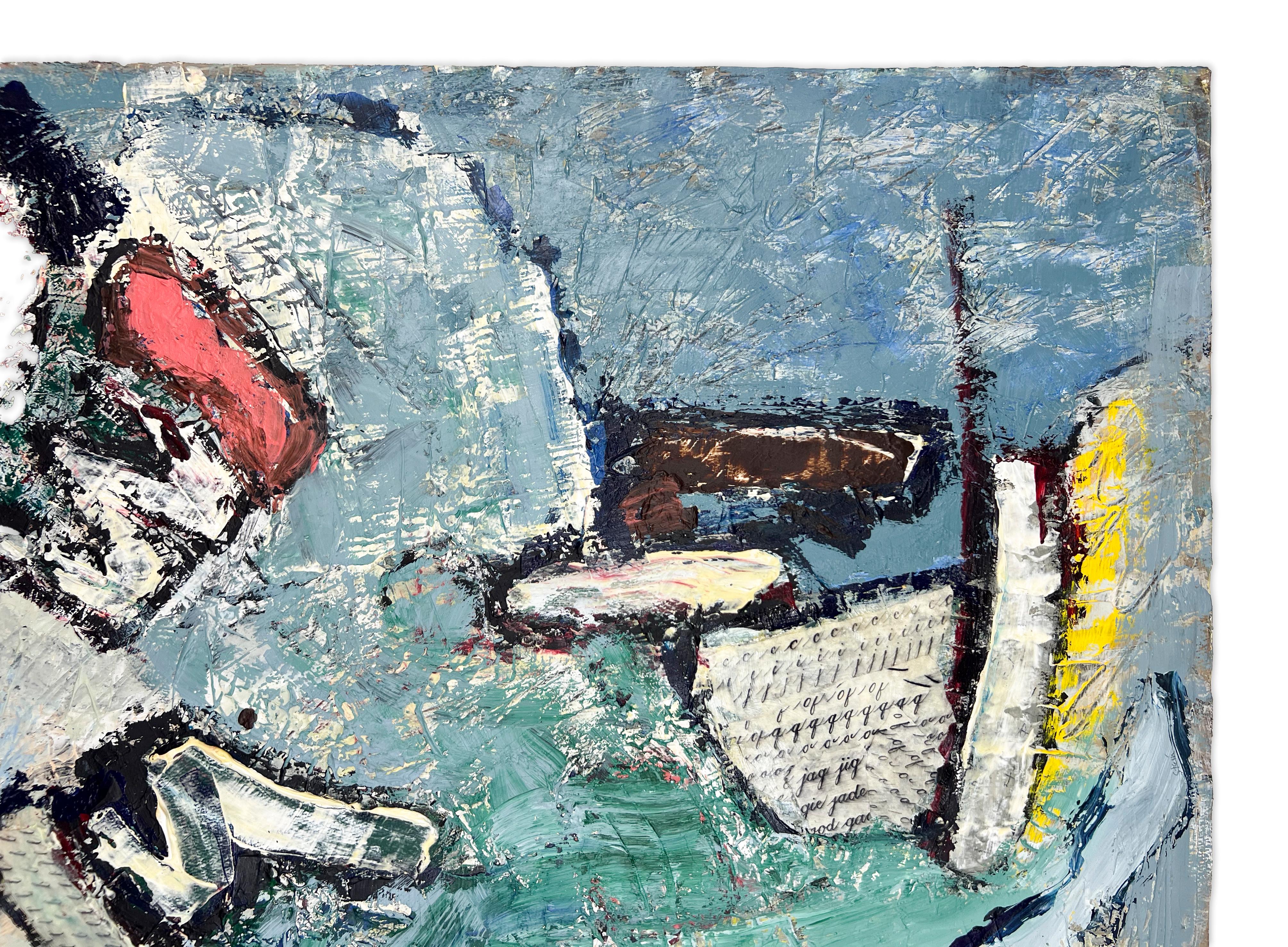 Signed Feminist LGBTQ+ Acrylic on Board Colorful Painting - Rolling Wave 127 - Gray Abstract Painting by Linda Stein