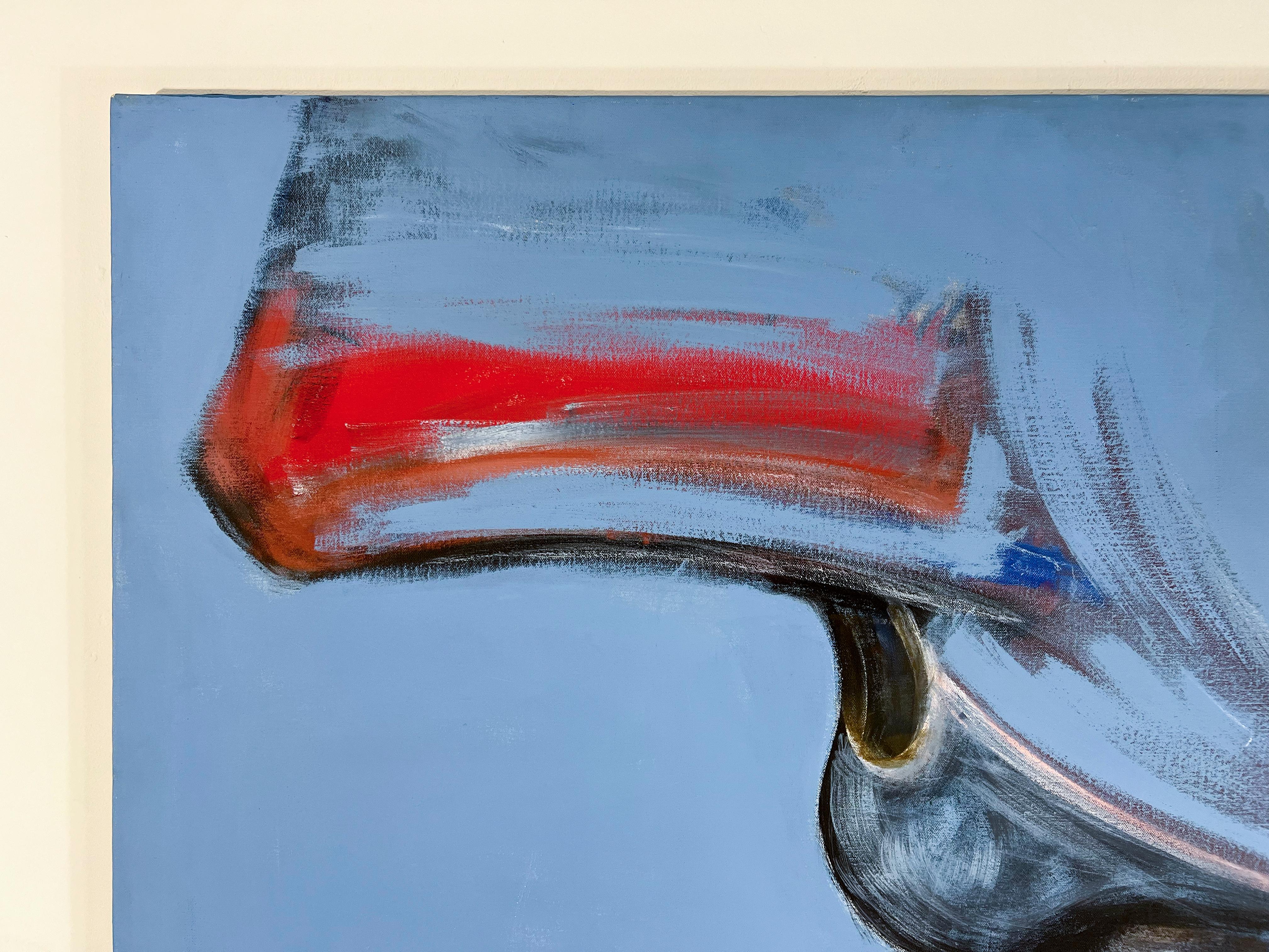 Signed Feminist LGBTQ+ Acrylic on Canvas Painting - Profile Landscape 438.078 - Blue Figurative Painting by Linda Stein