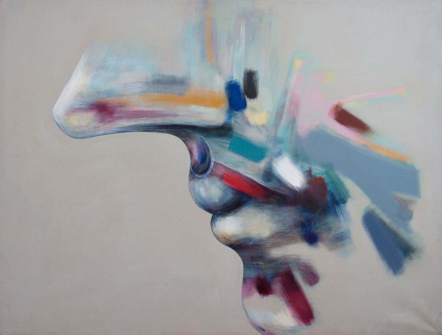 Signed Feminist LGBTQ+ Acrylic on Canvas Painting - Profile Landscape 438.079 - Gray Figurative Painting by Linda Stein
