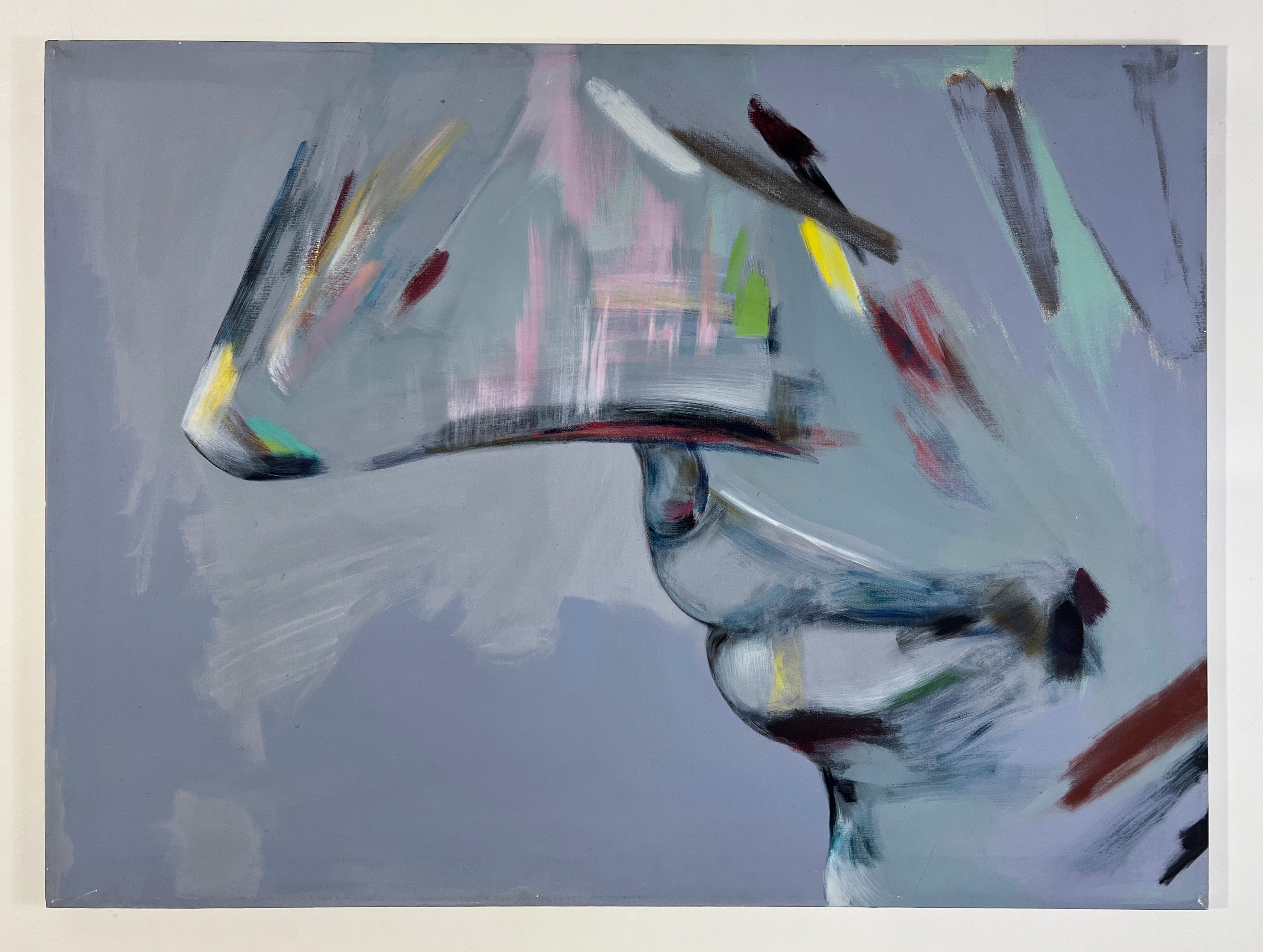 Signed Feminist LGBTQ+ Acrylic on Canvas Painting - Profile Landscape 438.080 - Gray Figurative Painting by Linda Stein