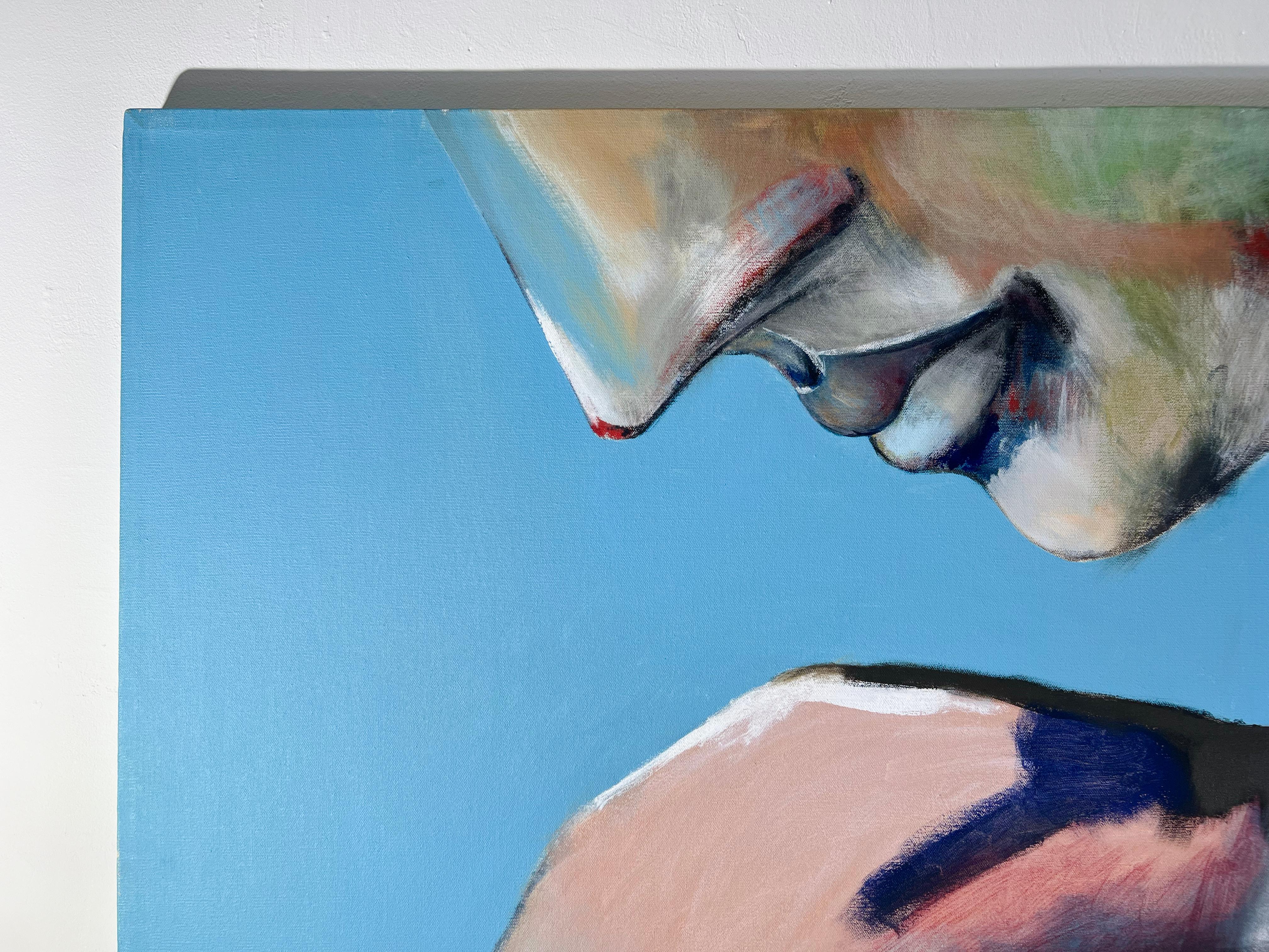 Signed Feminist LGBTQ+ Acrylic on Canvas Painting - Profile Landscape 438.097 - Gray Figurative Painting by Linda Stein