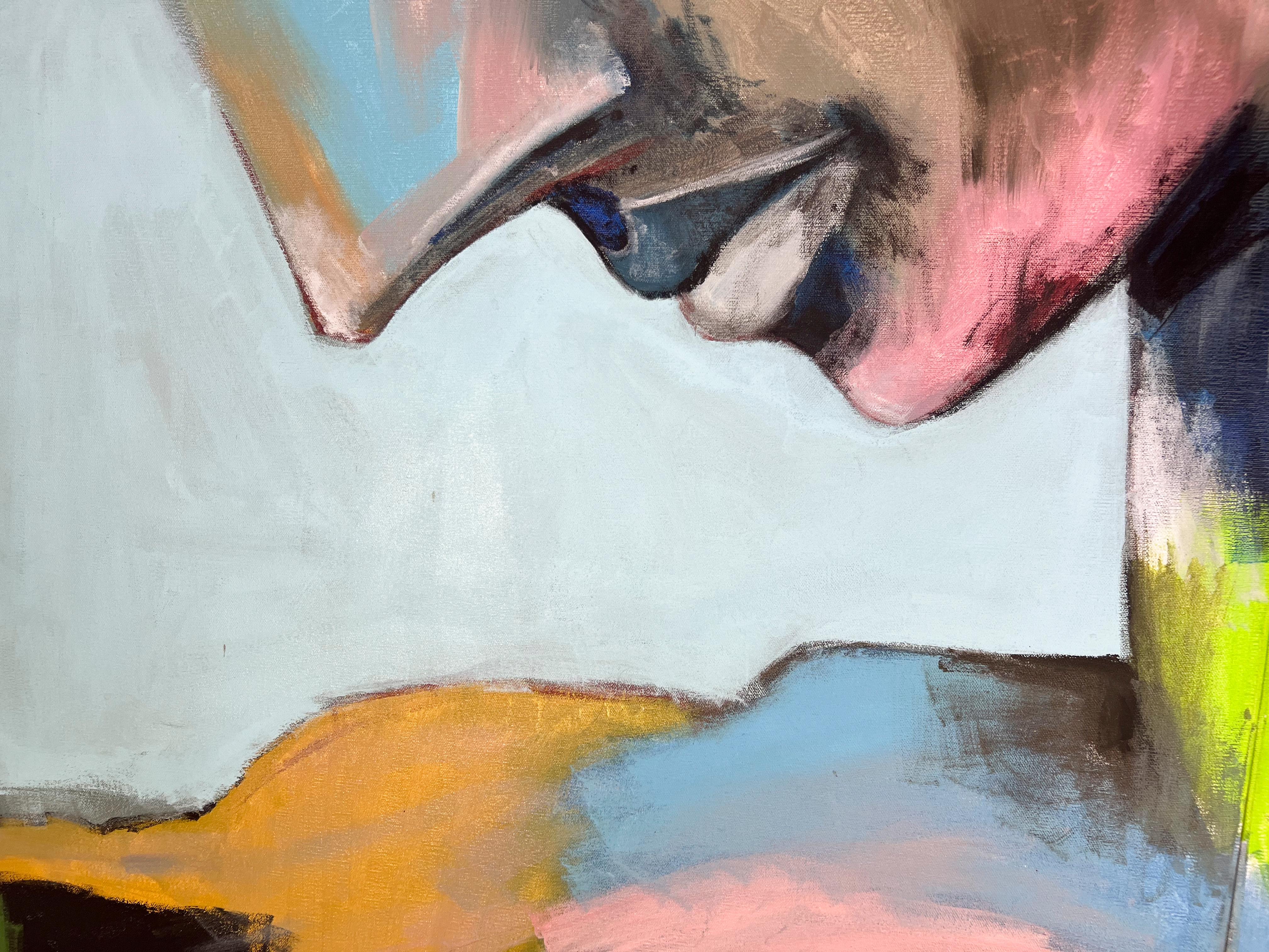 Signed Feminist LGBTQ+ Acrylic on Canvas Paintings - Profile Landscape 438.086 - Gray Portrait Painting by Linda Stein