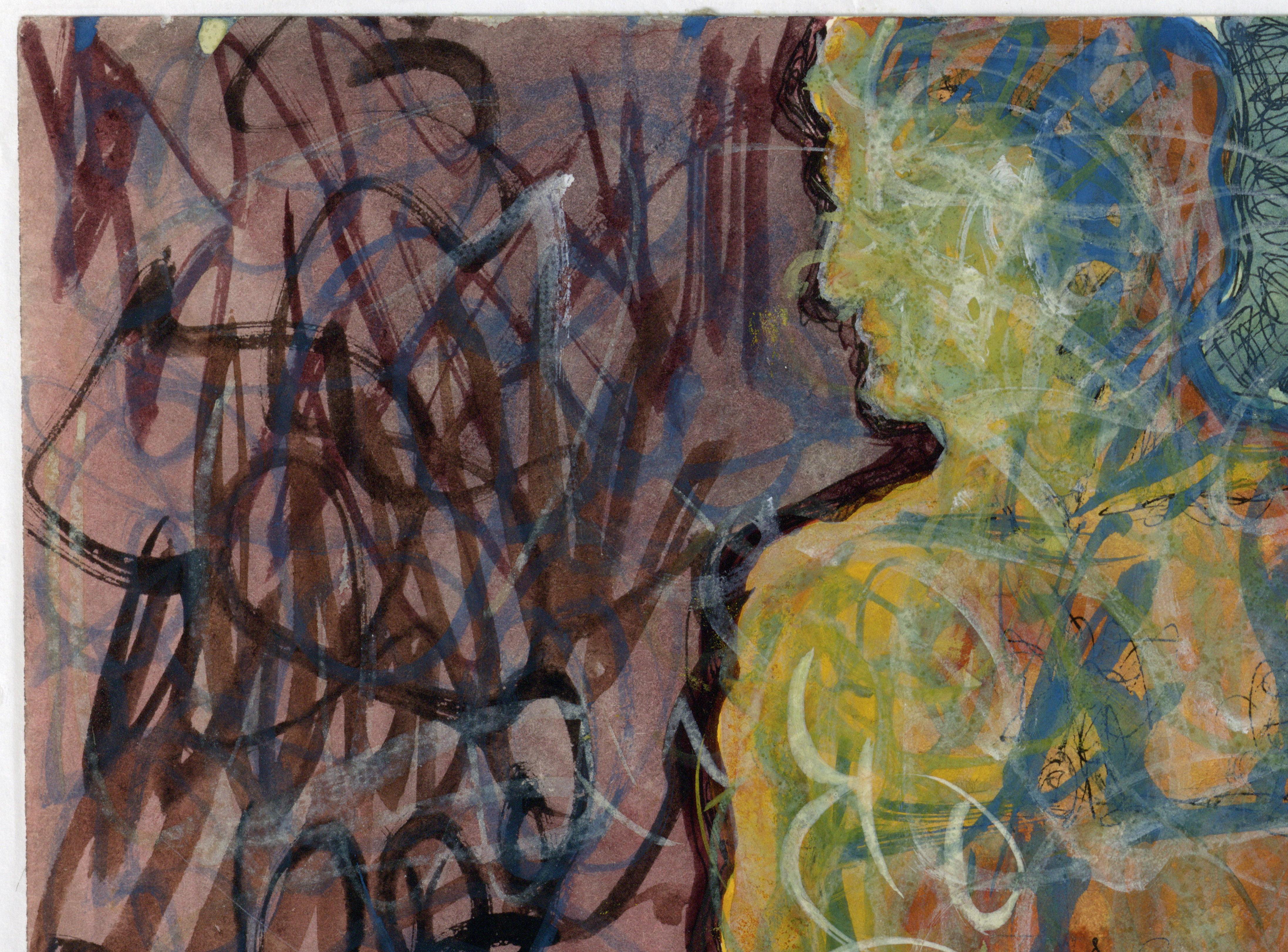 Signed, Watercolor on Paper, Colorful Nude Painting - Artist and Model 362.018 For Sale 1