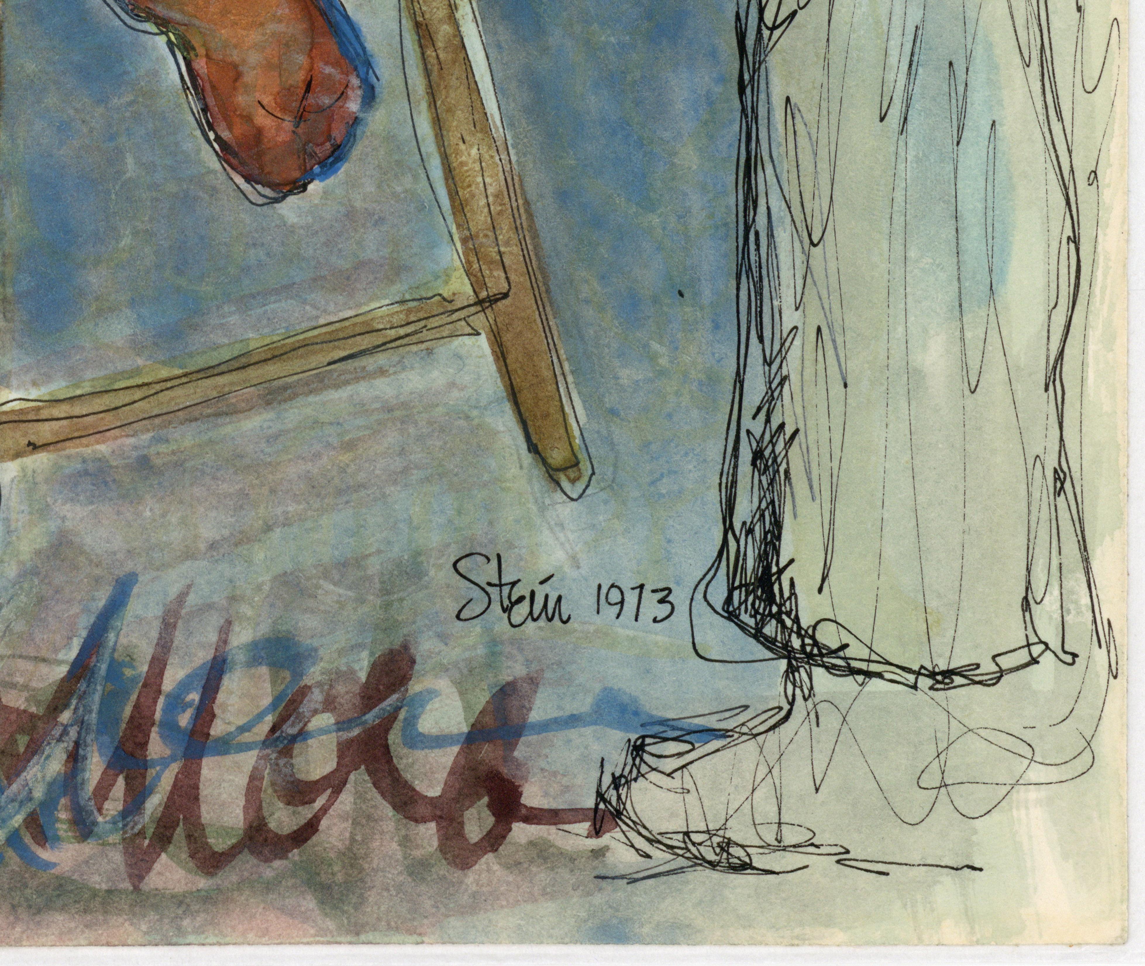 Signed, Watercolor on Paper, Colorful Nude Painting - Artist and Model 362.018 For Sale 4