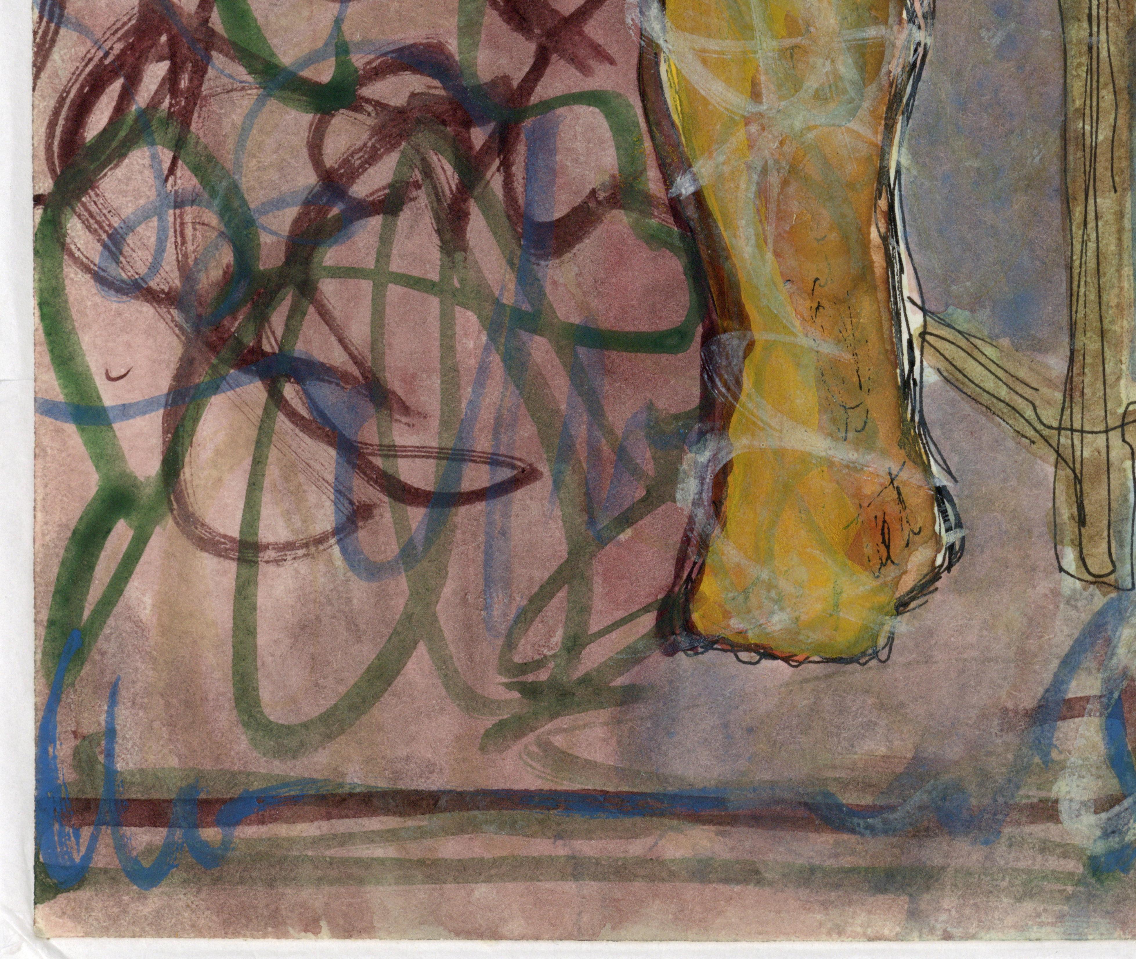 Signed, Watercolor on Paper, Colorful Nude Painting - Artist and Model 362.018 For Sale 5