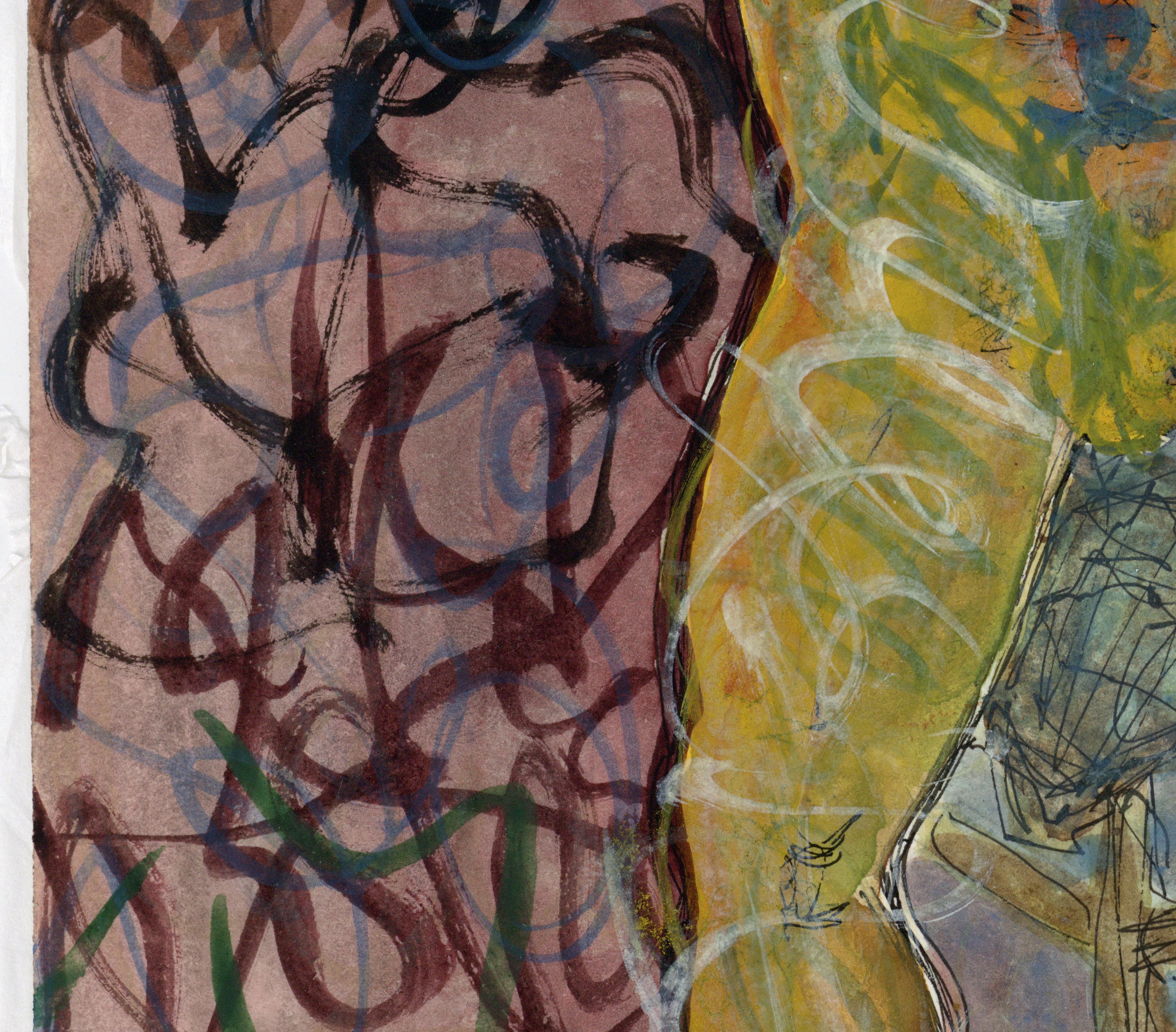 Signed, Watercolor on Paper, Colorful Nude Painting - Artist and Model 362.018 For Sale 6