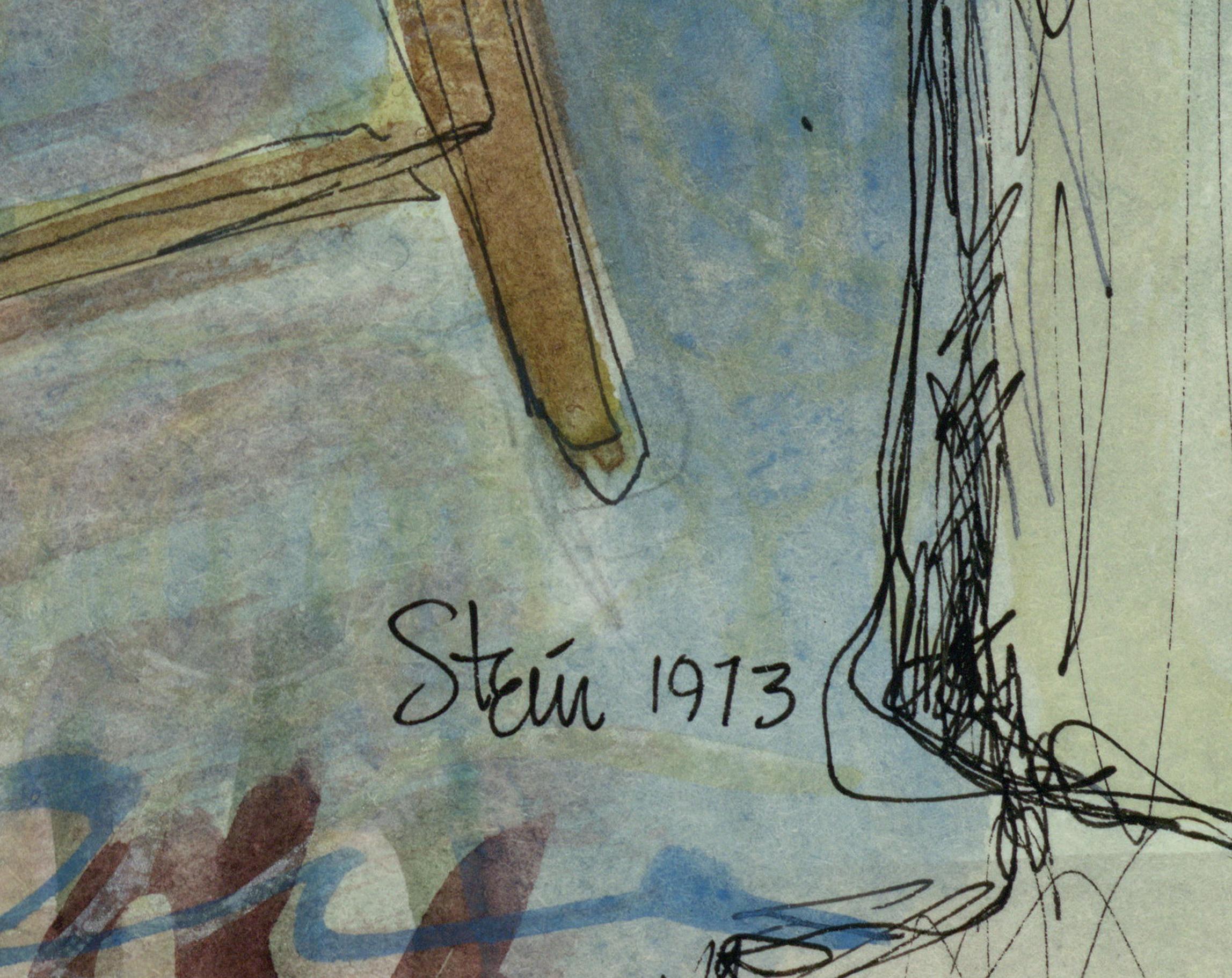 Signed, Watercolor on Paper, Colorful Nude Painting - Artist and Model 362.018 For Sale 7