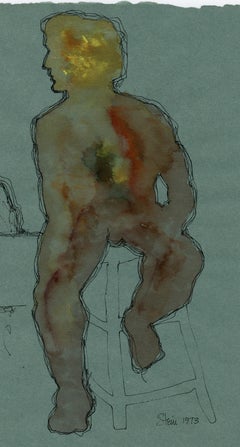 Firmato, Acquerello su carta, Pittura di nudo colorato - Artista e modella 362.020