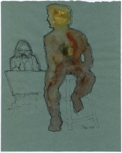 Signed, Watercolor on Paper, Colorful Nude Painting - Artist and Model 362.020