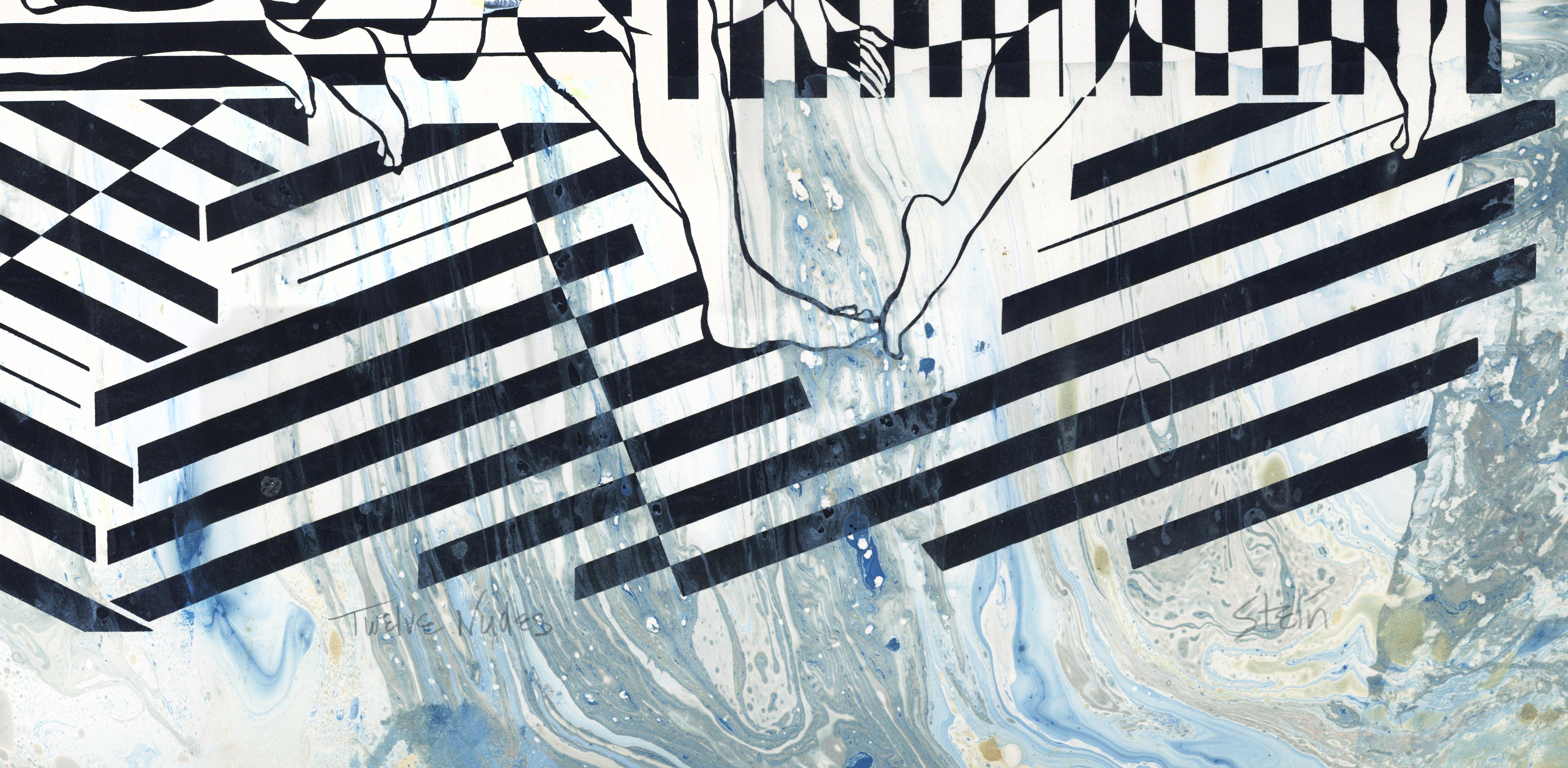 Contemporary Fine Art Screen Print Blue Green Marbleized - Twelve Nudes 360.056 For Sale 4