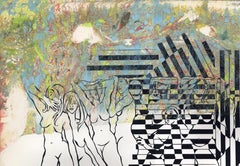 Contemporary Fine Art Screen Print Red Green Marbleized - Twelve Nudes 360.056