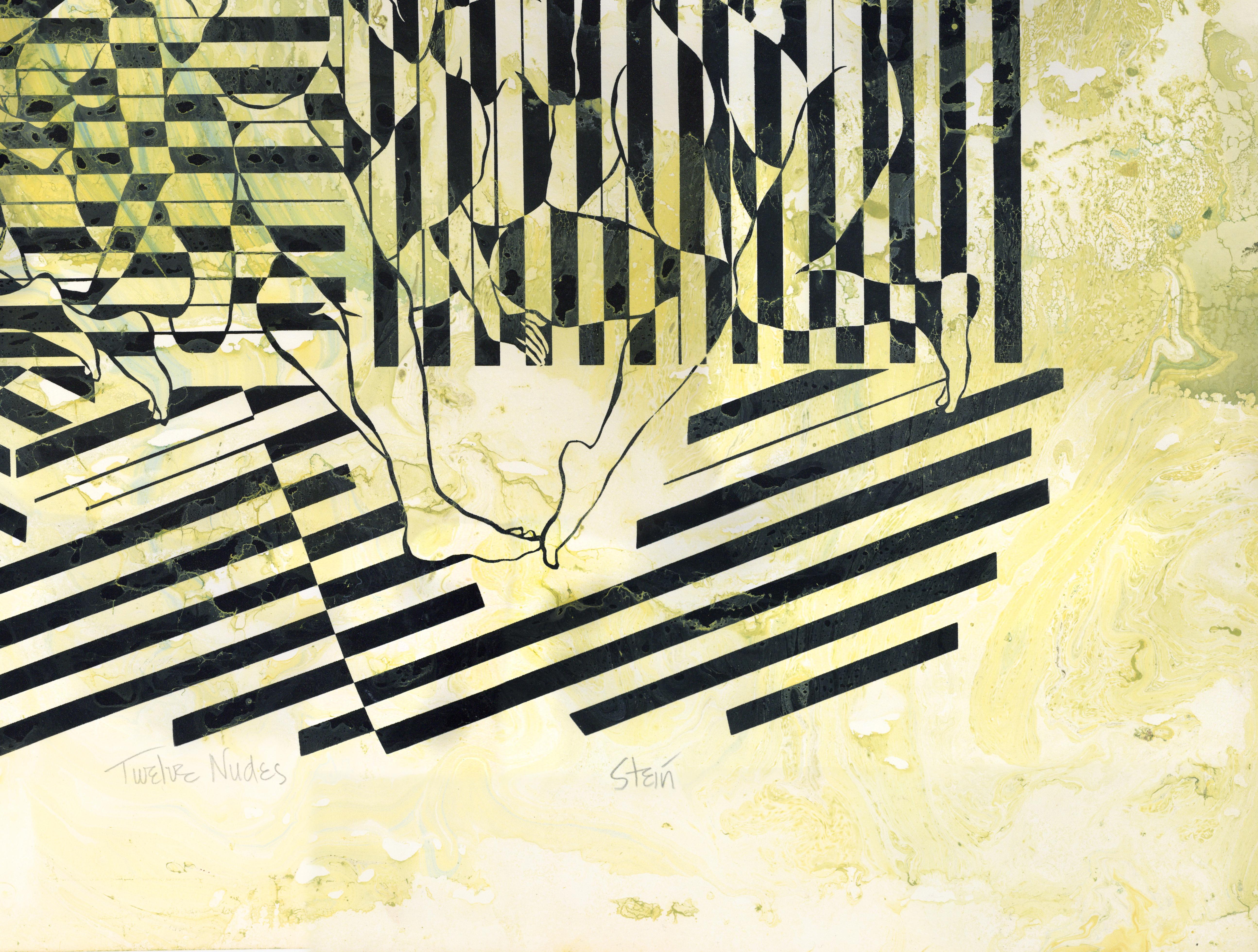 Contemporary Fine Art Screen Print Yellow Green Marbleize - Twelve Nudes 360.056 For Sale 2