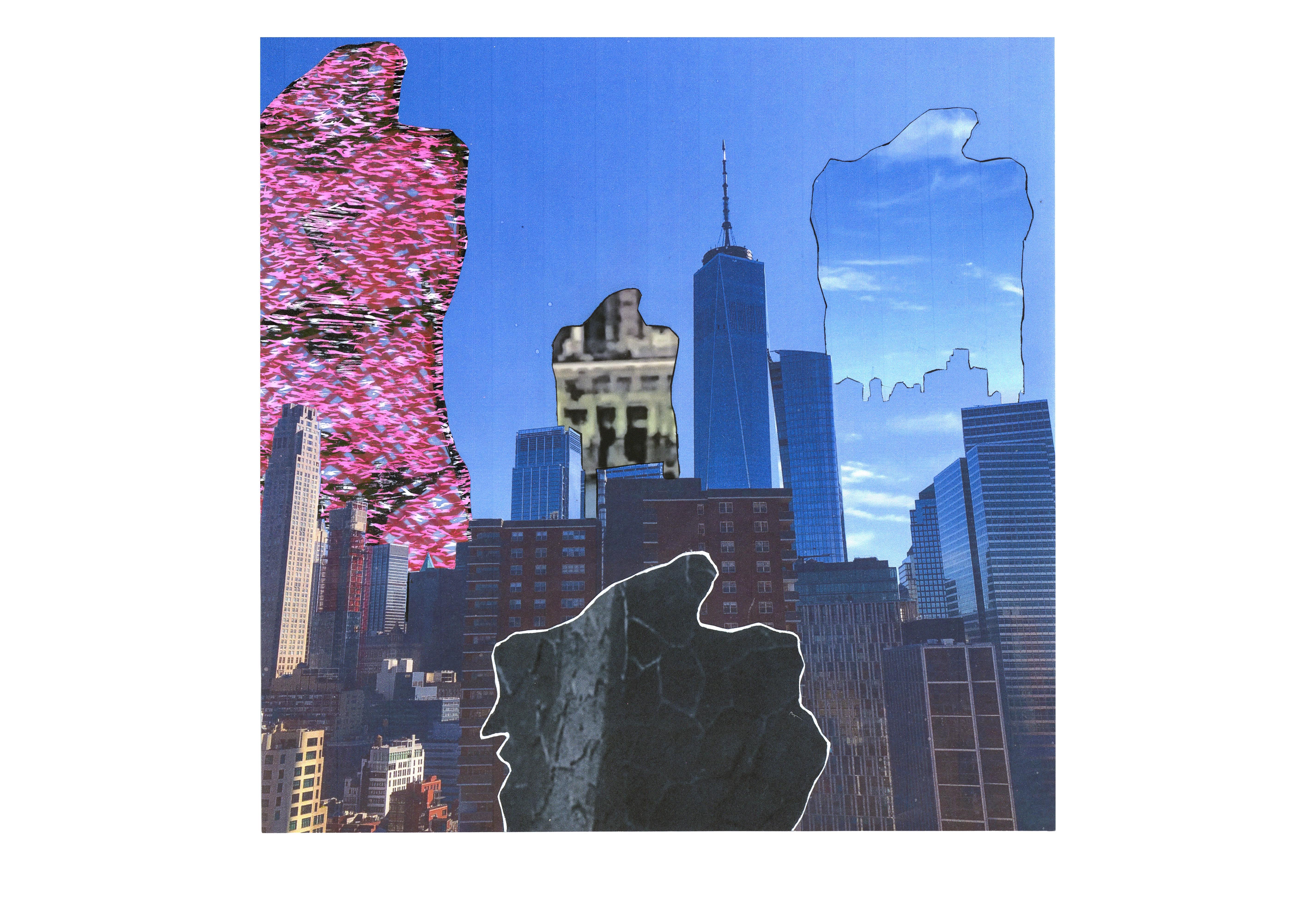 Figurative Print de Linda Stein - Shapeshifters Above Skyscrapers 1085- Impresión contemporánea firmada de edición limitada