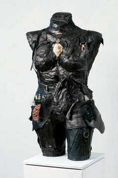 Linda Stein, Captain 701- Contemporary Mixed Media Black Leather Metal Sculpture