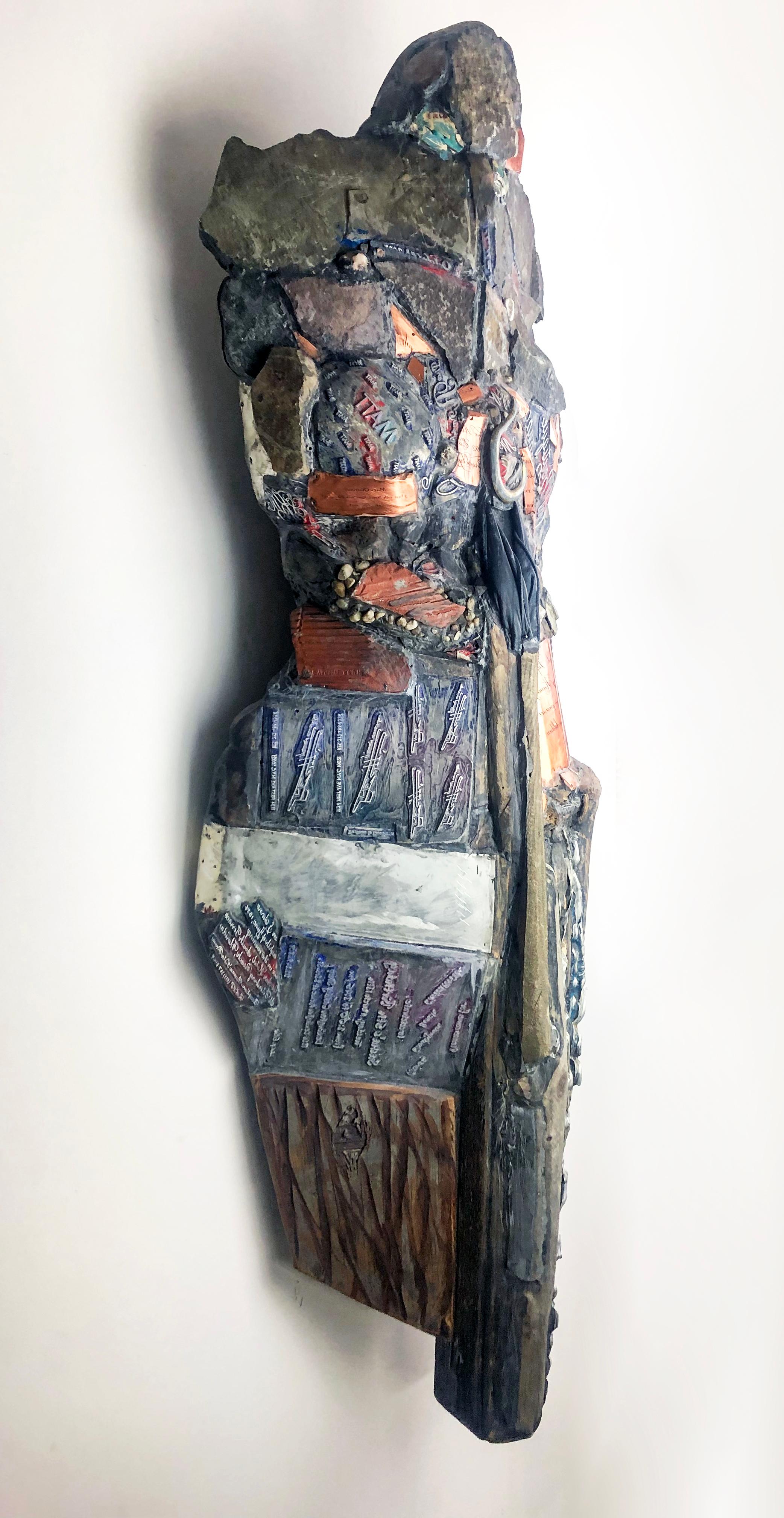 This sculpture from Linda Stein’s Knights of Protection series functions both as a defender in battle and a symbol of pacifism.  The series references popular and religious icons such as Wonder Woman, Princess Mononoke and the Buddhist goddess of
