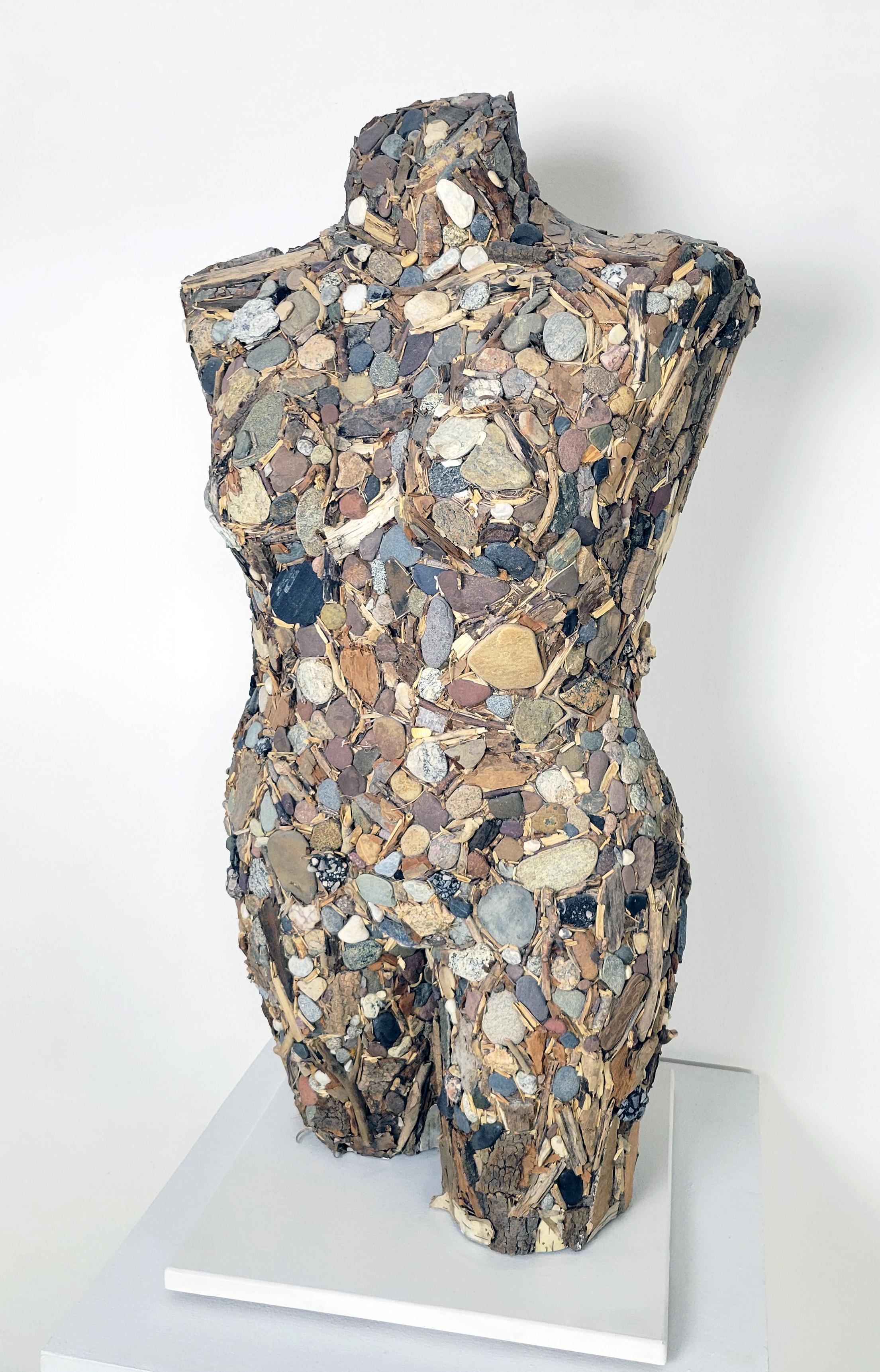 Linda Stein, Bâtons et pierres 711- Sculpture contemporaine en techniques mixtes 