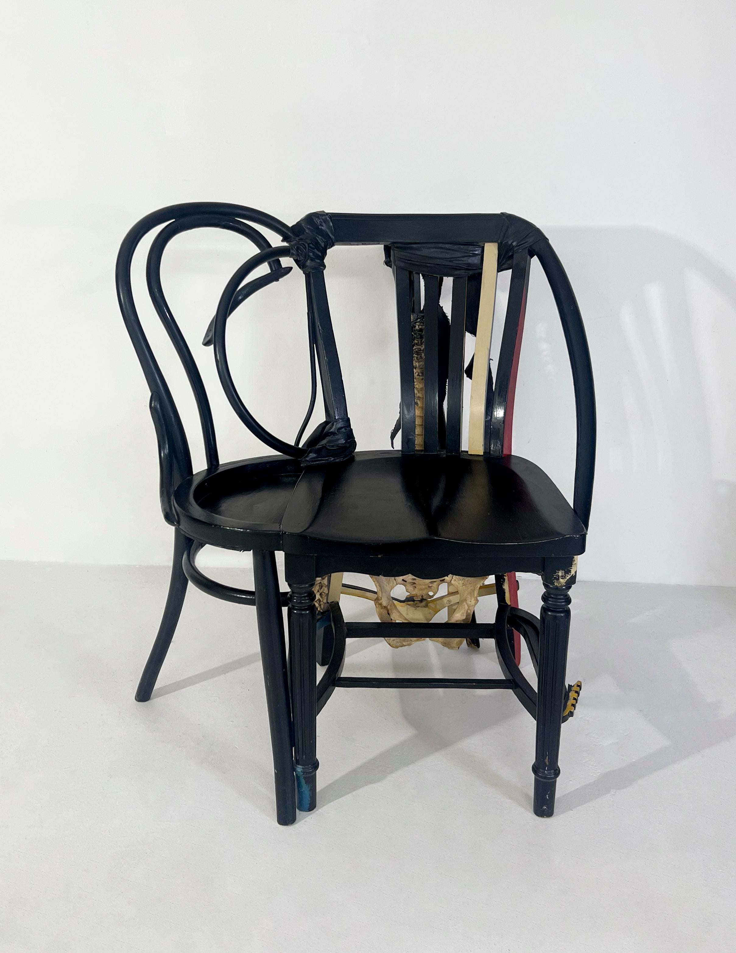 American Feminist Contemporary Chair Black Tan Sculpture - Skeletal Format 67