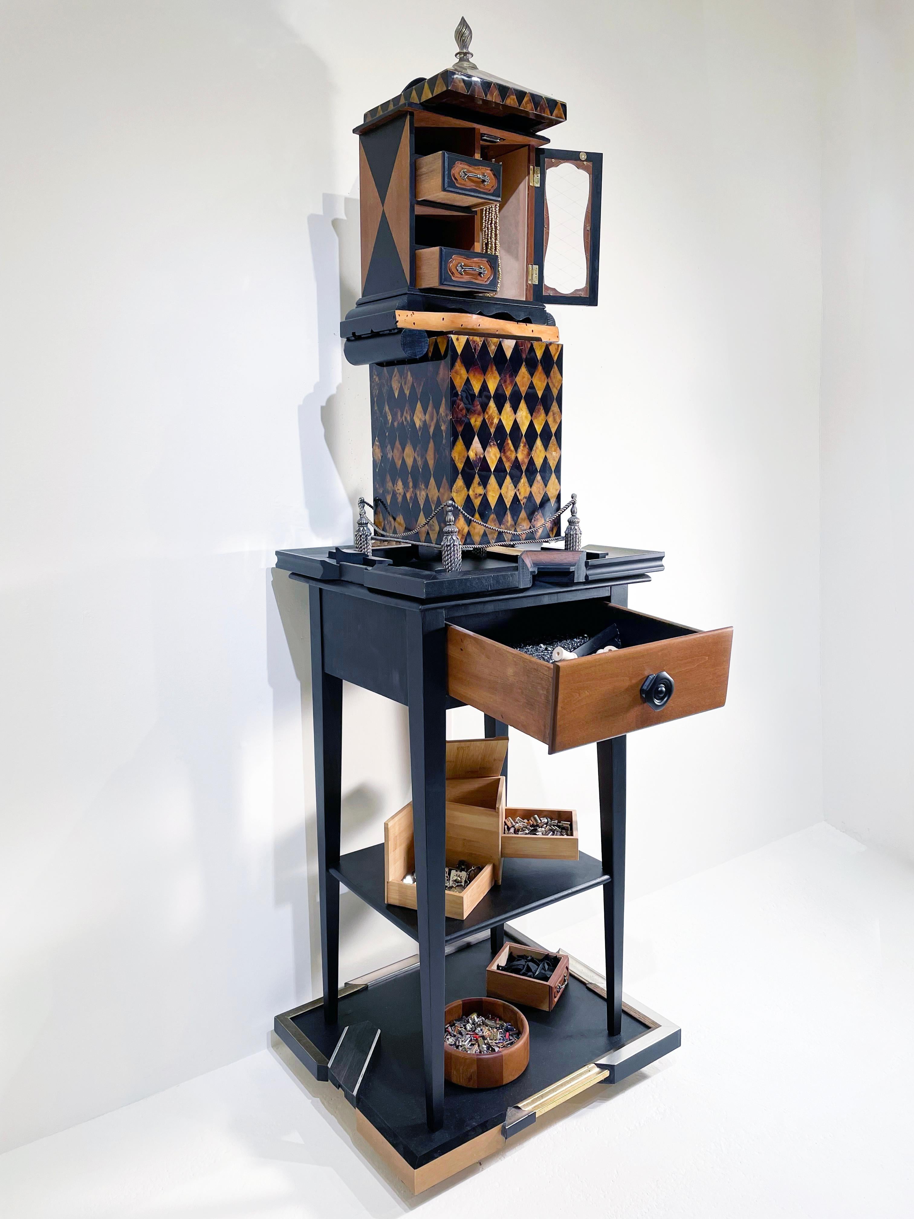Components for Transitioning from Home 1143  - Cabinet of Curiosities Sculpture - Brown Abstract Sculpture by Linda Stein