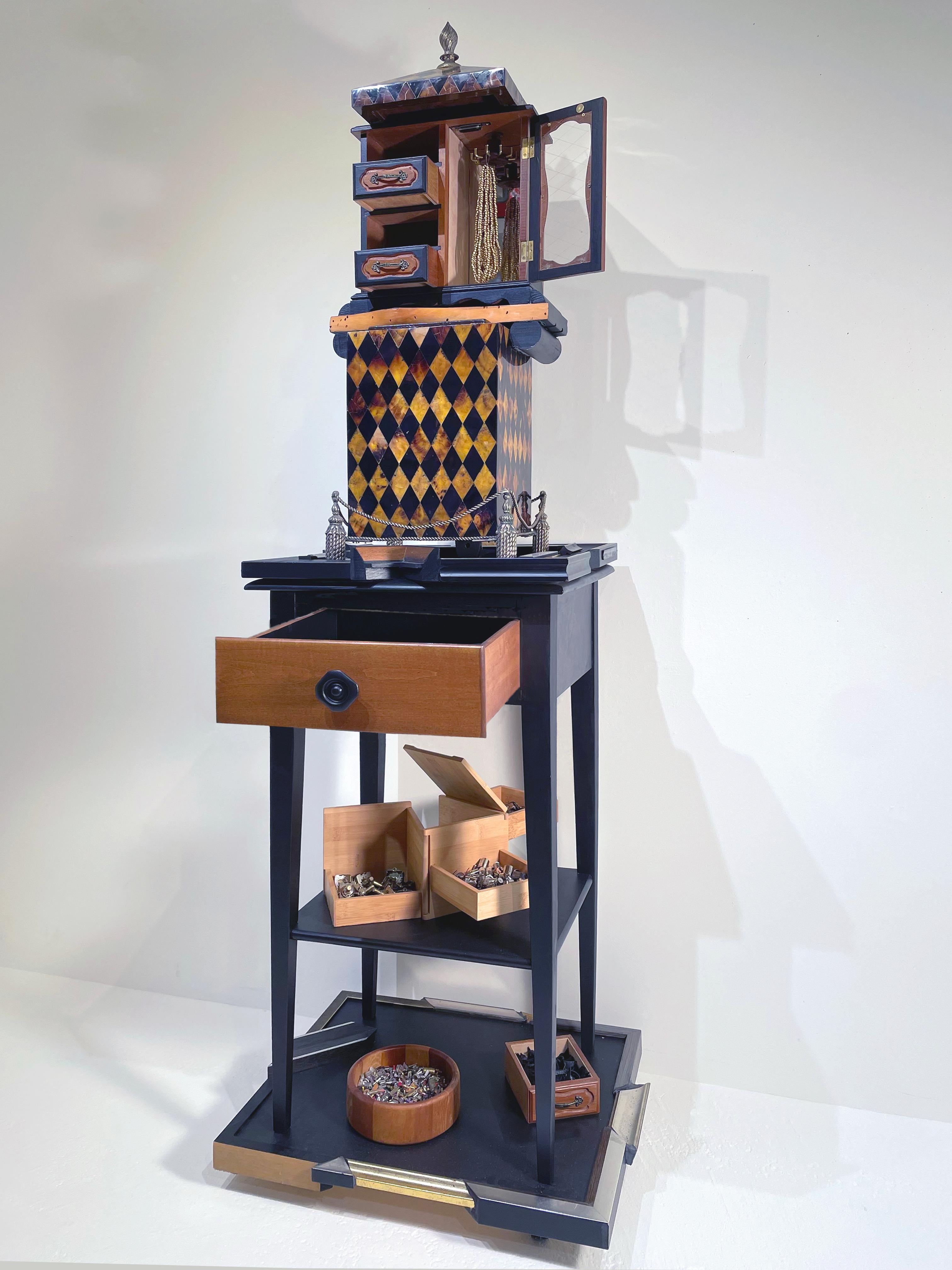 Linda Stein Abstract Sculpture - Components for Transitioning from Home 1143  - Cabinet of Curiosities Sculpture