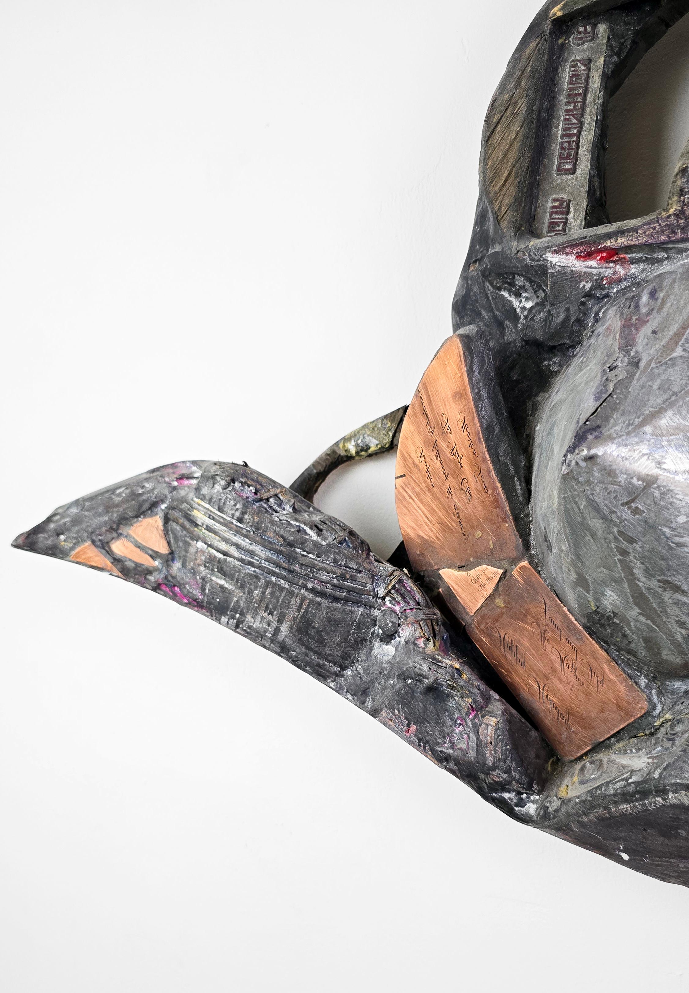 Couple 209 - Mixed Media Metal Wood Stone Contemporary Art Wall Sculpture - Brown Still-Life Sculpture by Linda Stein