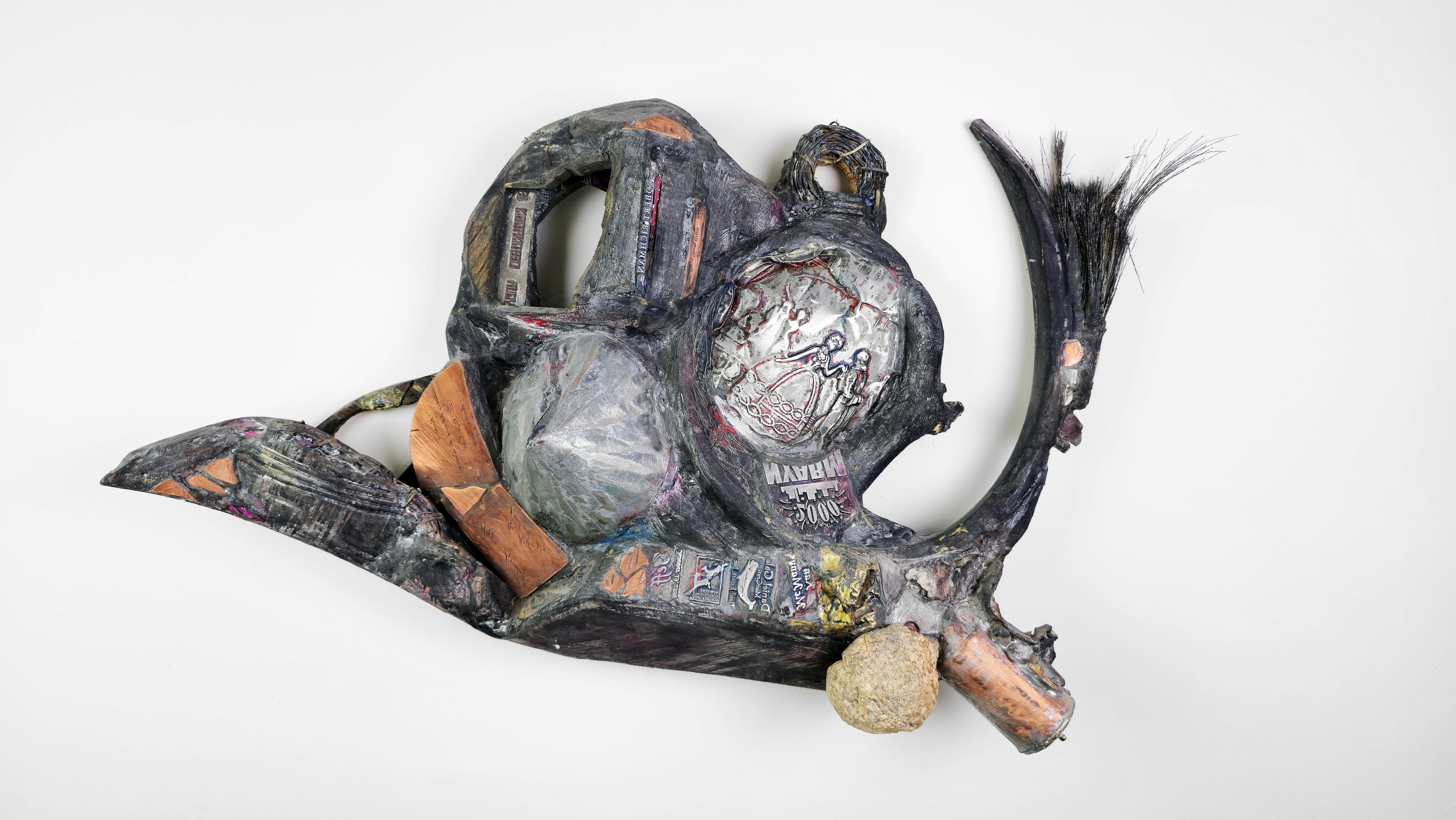 Couple 209 - Mixed Media Metal Wood Stone Contemporary Art Wall Sculpture