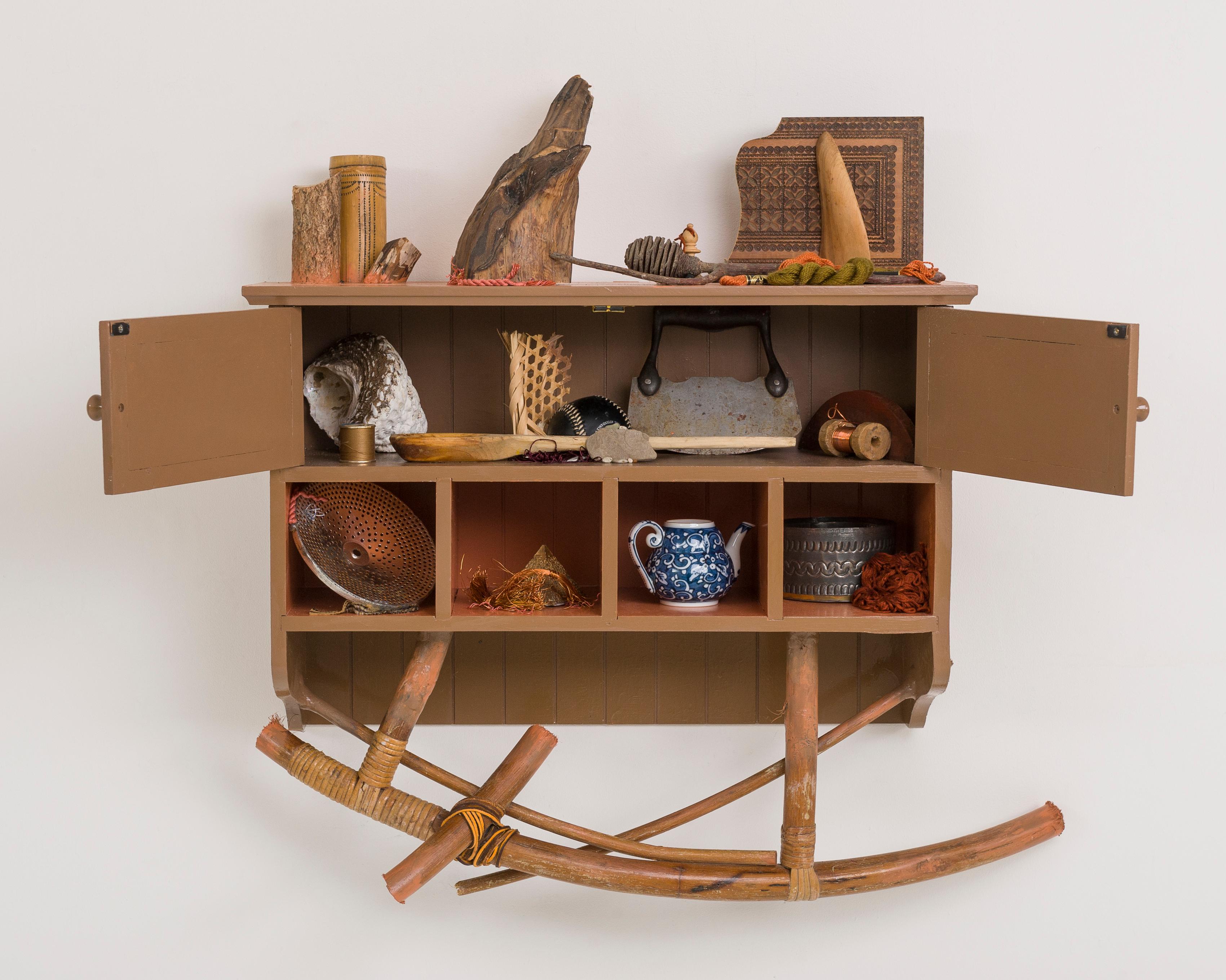 Linda Stein Abstract Sculpture - Cupboard with Teapot 924 - Cabinet of Curiosities, Wunderkammer Art Sculpture