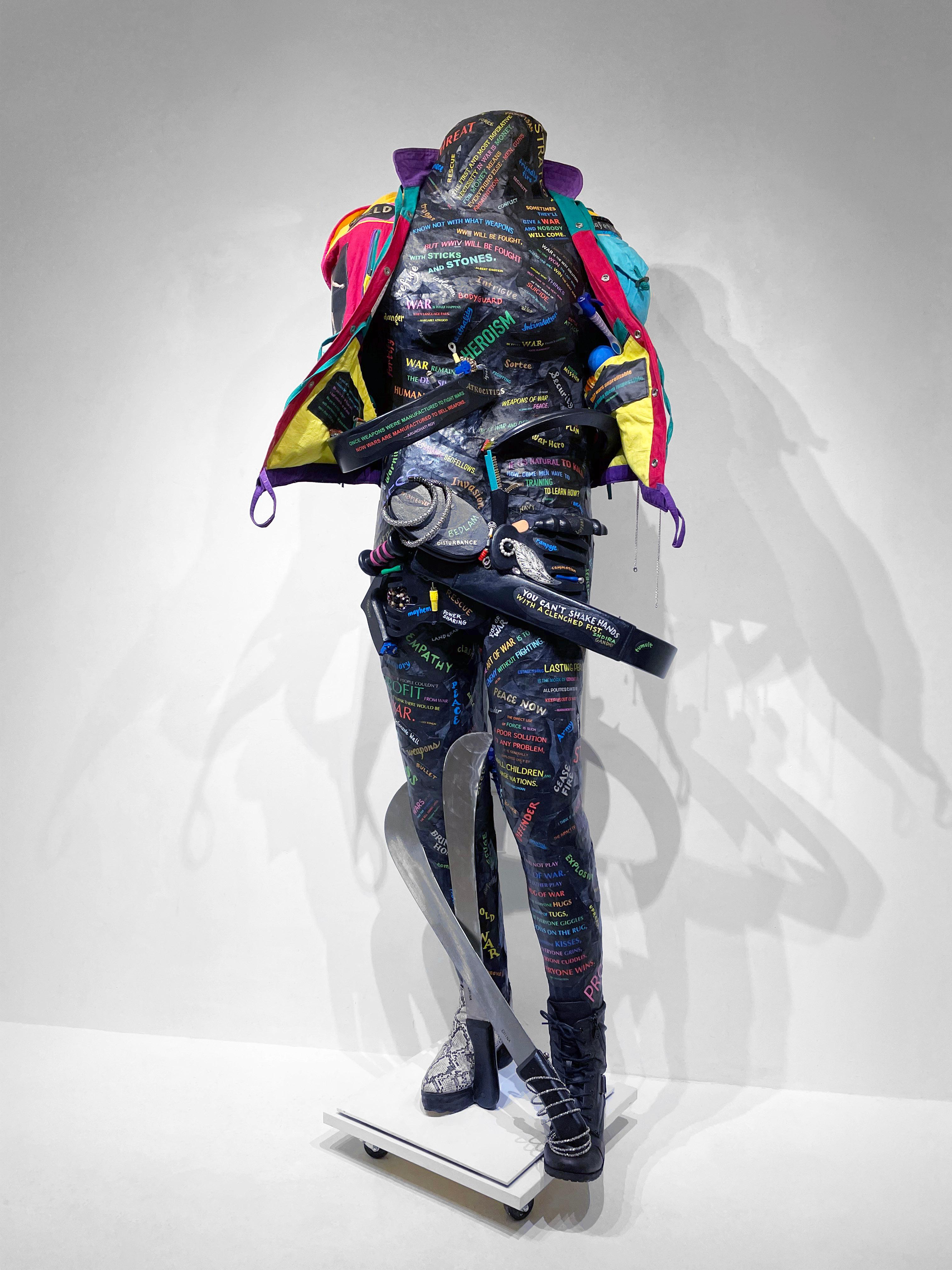 Feminist Figurative Mixed Media Contemporary Sculpture Warrior Waging Peace 1277