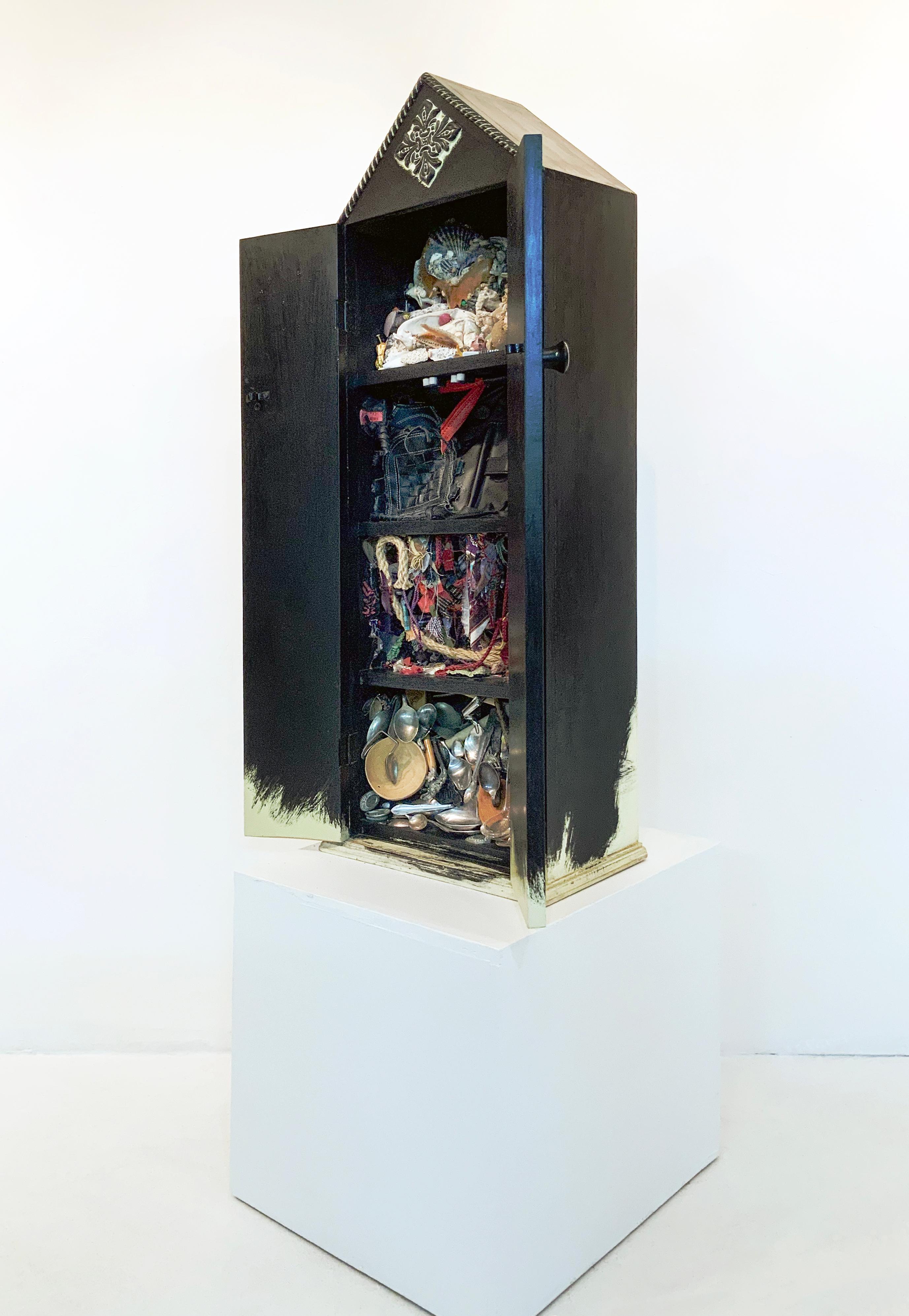 Four Stories 862  - Cabinet of Curiosities, Wunderkammer Contemporary Sculpture - Brown Abstract Sculpture by Linda Stein