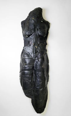 Guardian 697 - Contemporary Mixed Media Leather Metal Sculpture