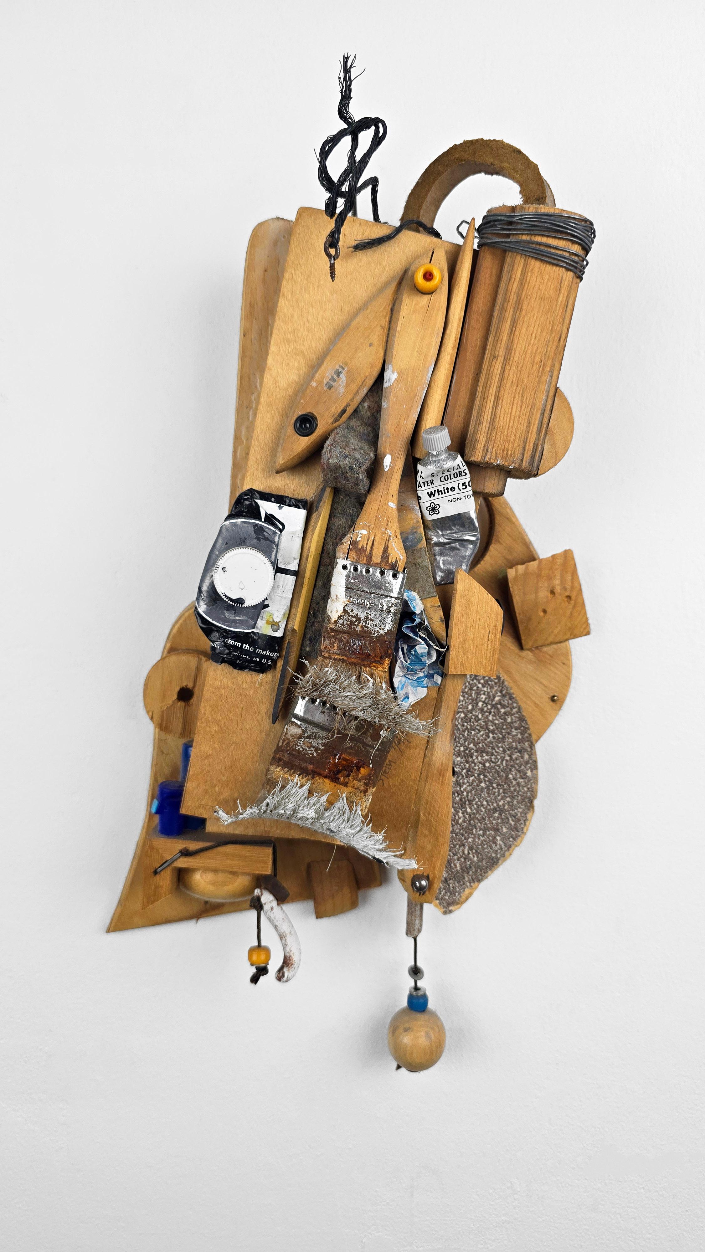 Abstract Sculpture Linda Stein - Intimate Duo 134 - Mixed Media Assemblage Contemporary Art Wall Sculpture