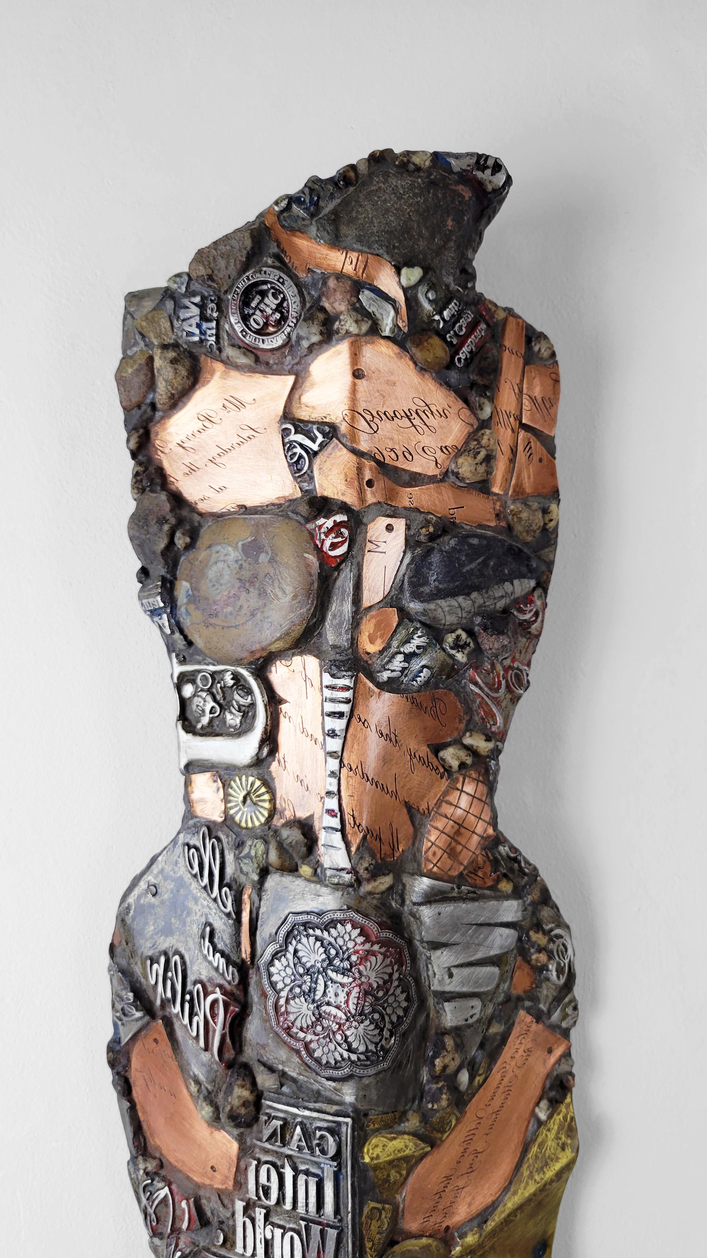 Heroic Vision 561 is from Linda Stein’s Knights of Protection series, which she started after being forced to evacuate her New York downtown studio for a year post-9/11.  Stein's Knights are shield-like forms made of mixed media that hang on the