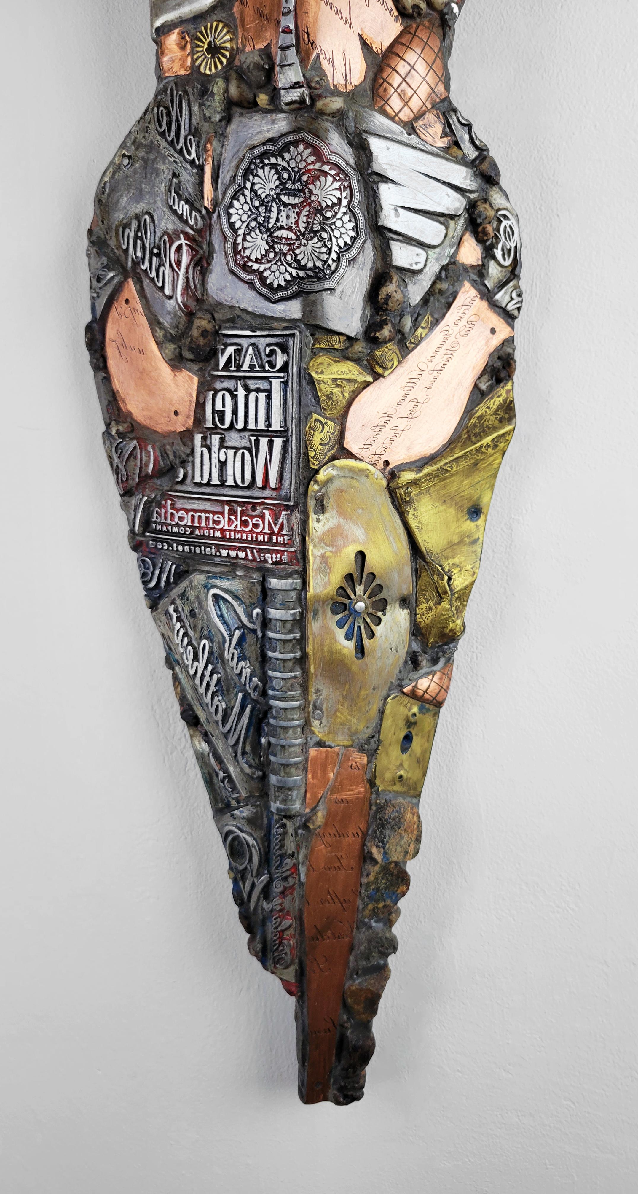 Linda Stein, Heroic Vision 561 -Contemporary Mixed Media Metallic Wall Sculpture For Sale 3
