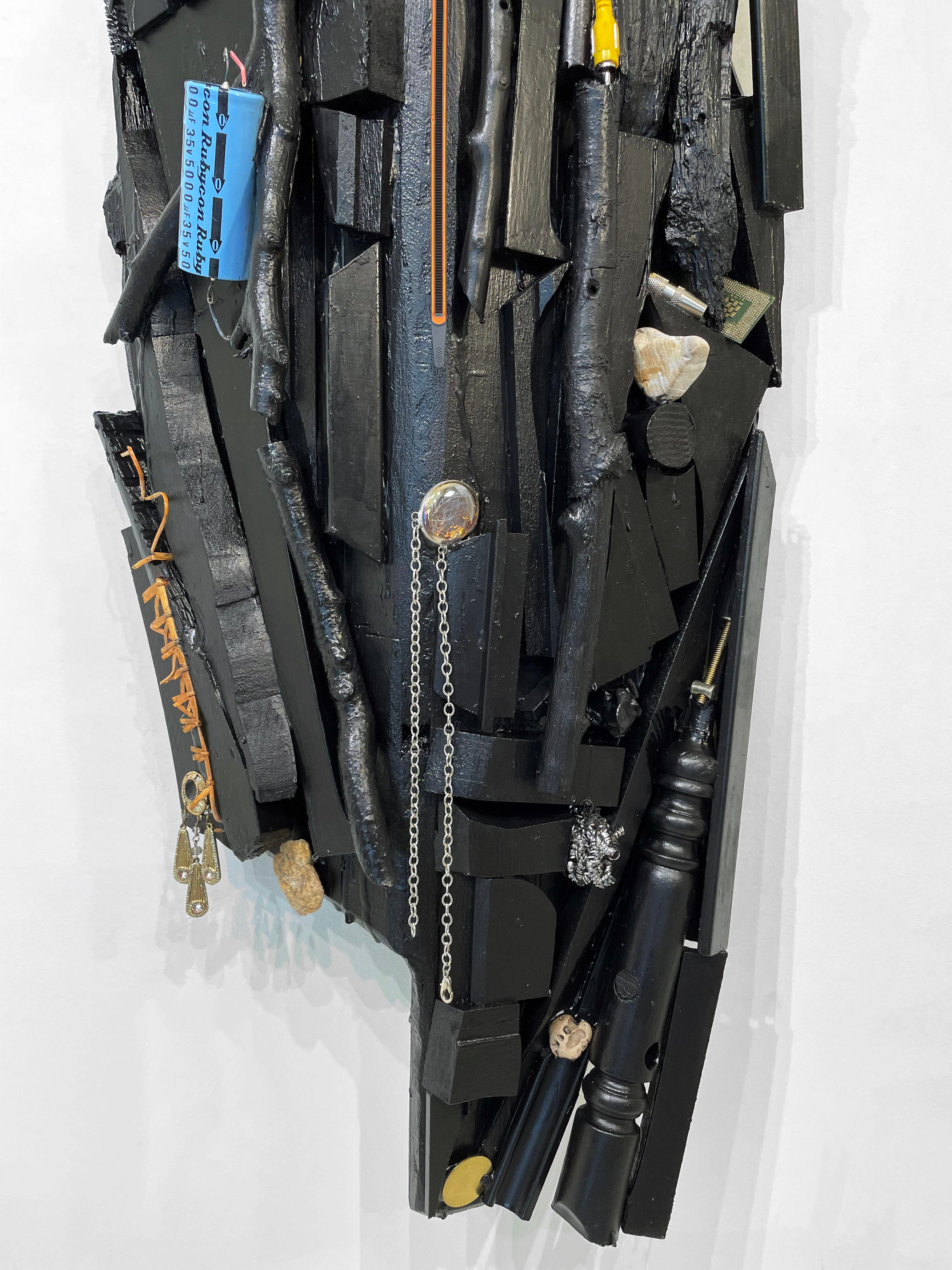 Linda Stein, Impromptu 1237 - Contemporary Art Mixed Media Black Wall Sculpture For Sale 5